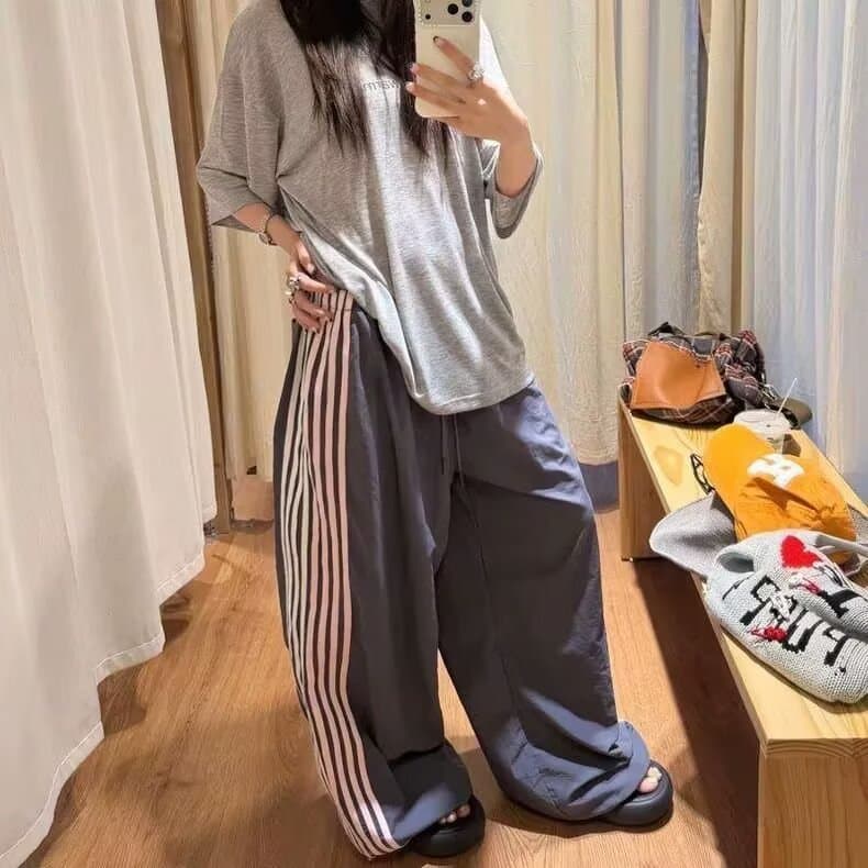 조수 브랜드 레트로 스트라이프 스트레이트 캐주얼 바지 남녀 거리 루즈핏 트렌드 다용도 루즈핏 캐주얼 도루 센스 긴 바지 이미지 4