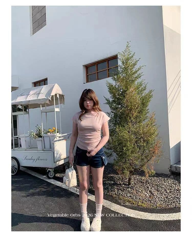 디자인 센스 마 오래된 로우 웨이스트 주머니 데님 반바지 상세 이미지 8