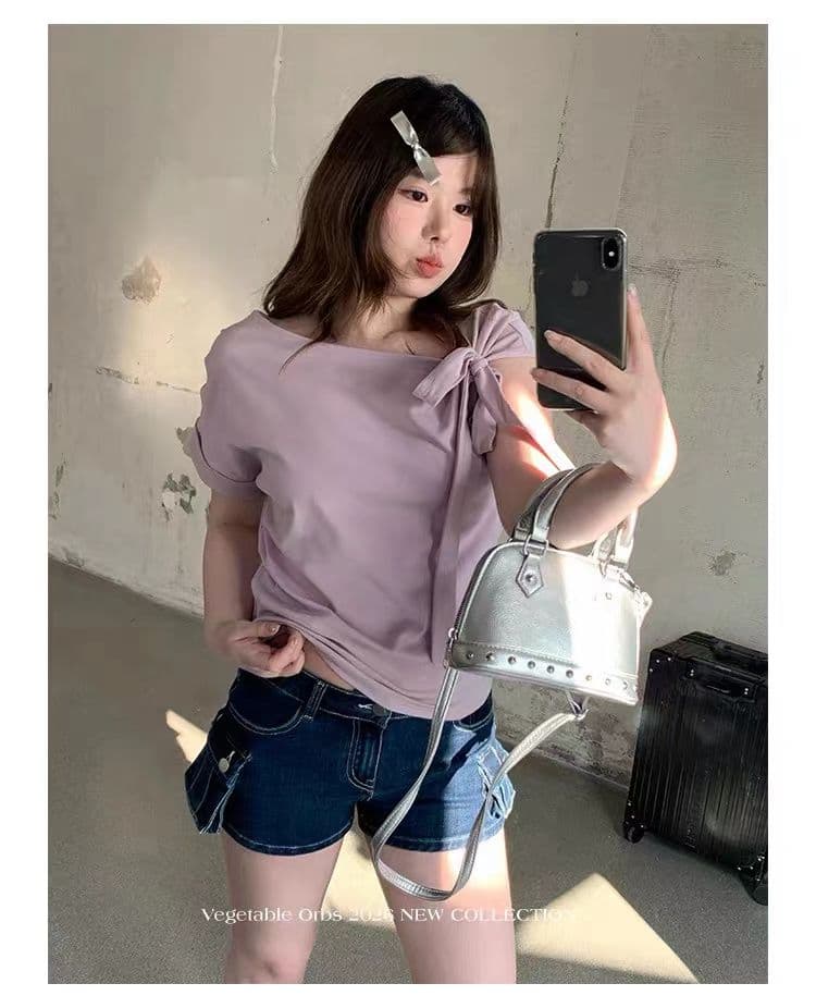 디자인 센스 마 오래된 로우 웨이스트 주머니 데님 반바지 상세 이미지 9