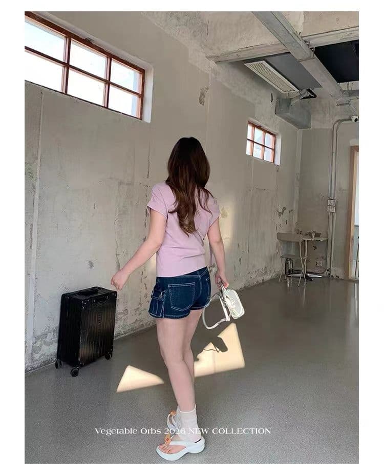 디자인 센스 마 오래된 로우 웨이스트 주머니 데님 반바지 상세 이미지 19