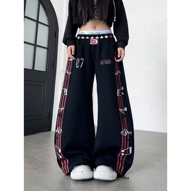 후아 면 복합 우유 실크 펌프 로프 캐주얼 운동 웨이 바지 여성 봄 가을 루즈핏 재즈 댄스 와이드 레그 팬츠 이미지 2