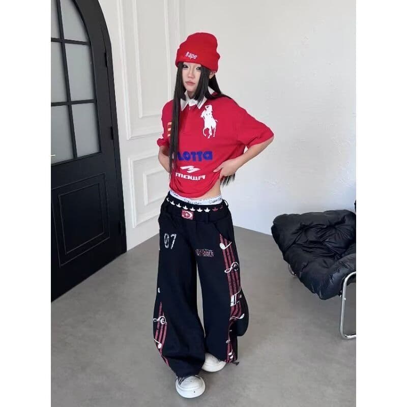 후아 면 복합 우유 실크 펌프 로프 캐주얼 운동 웨이 바지 여성 봄 가을 루즈핏 재즈 댄스 와이드 레그 팬츠 이미지 3