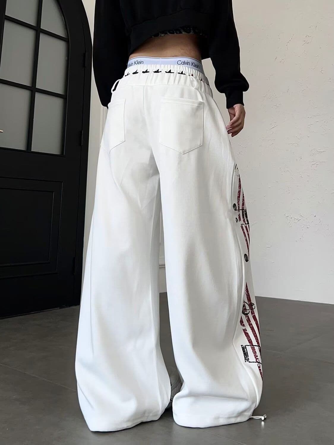 후아 면 복합 우유 실크 펌프 로프 캐주얼 운동 웨이 바지 여성 봄 가을 루즈핏 재즈 댄스 와이드 레그 팬츠 상세 이미지 8