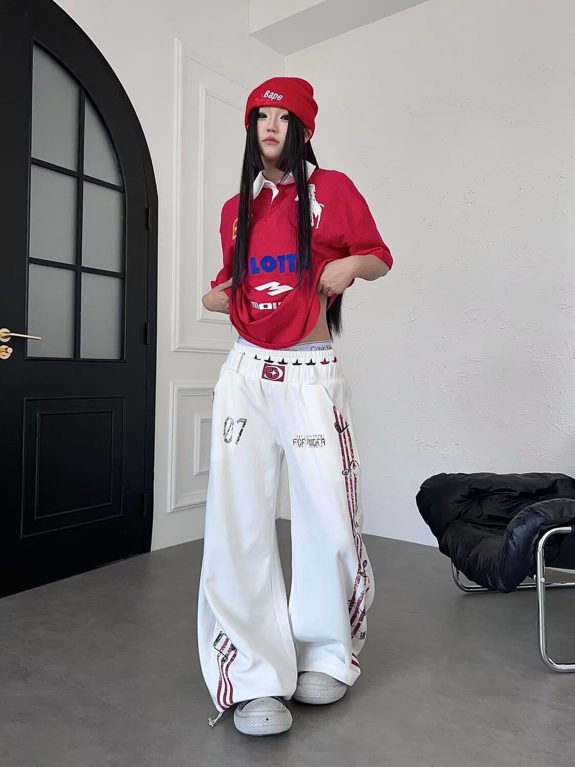 후아 면 복합 우유 실크 펌프 로프 캐주얼 운동 웨이 바지 여성 봄 가을 루즈핏 재즈 댄스 와이드 레그 팬츠 상세 이미지 17