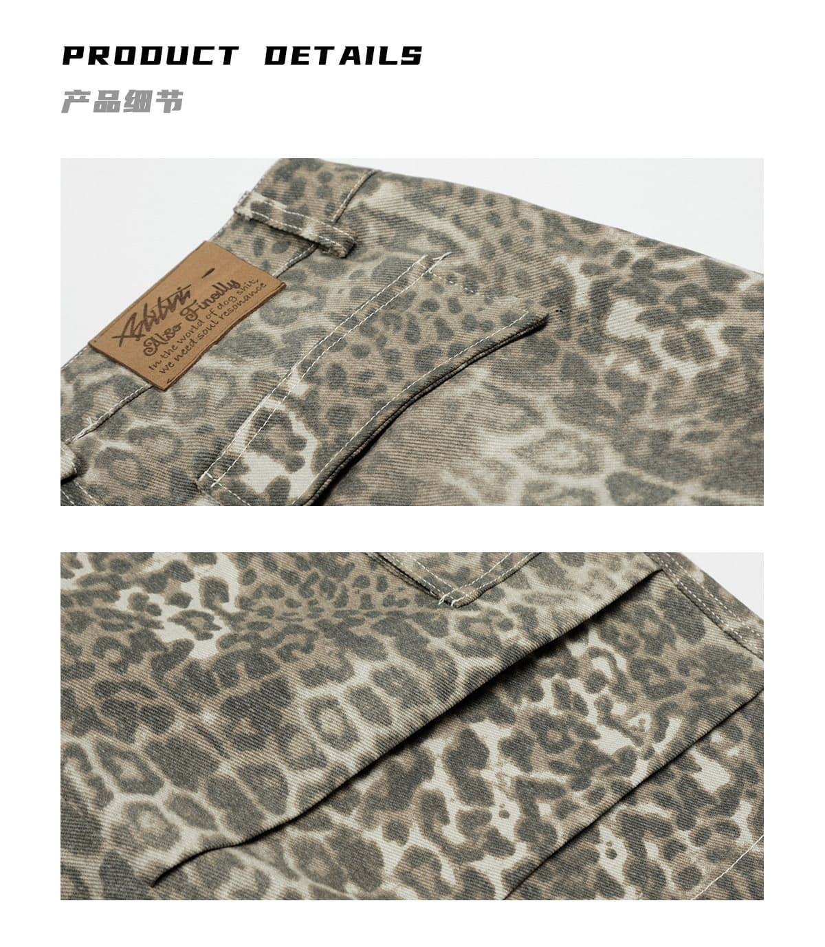 아메리칸 높음 거리 레트로 레오파드 무늬 7부 바지 여성 여름 넓은 다리 데님 바지 다용도 루즈핏 캐주얼 바지 상세 이미지 11