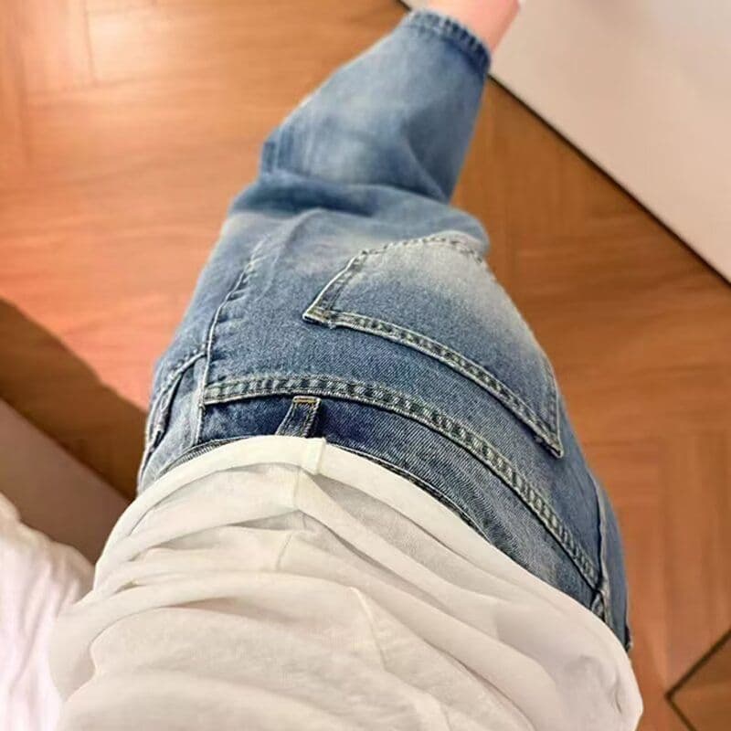 여름 넓은 코드 높음 거리 레트로 워싱 스트레이트 청바지 여성 디자인 센스 루즈핏 도루 센스 하이웨이스트 넓은 다리 7 점 바지 이미지 4