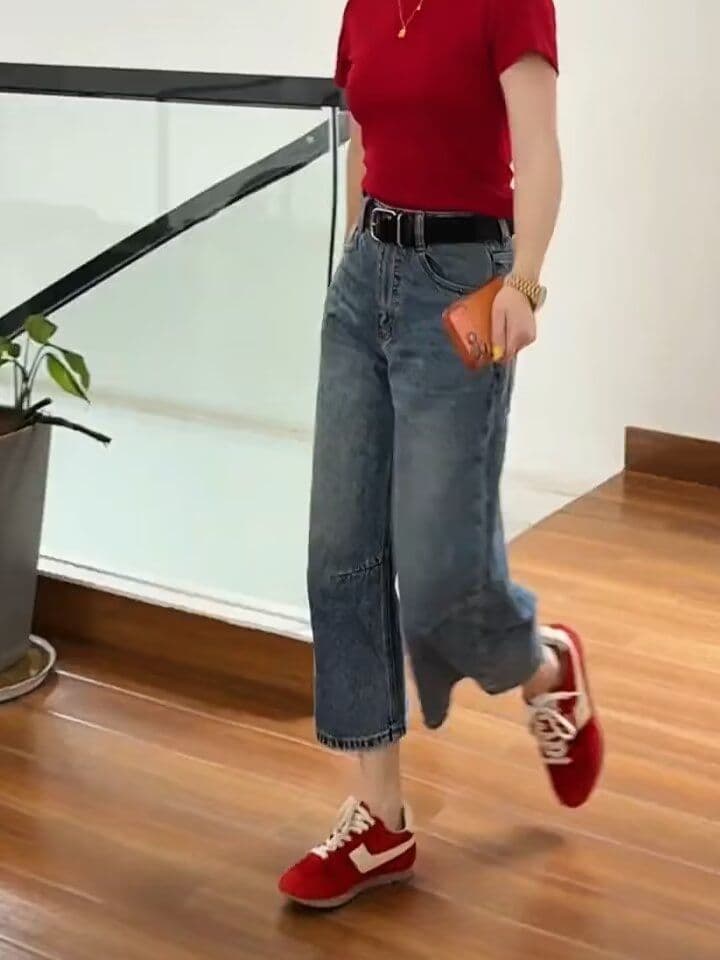 작은 키 넓은 다리 청바지 여성 2026 여름 하이웨이스트 슬림해 보이는 아메리칸 9 포인트 좁은 에디션 루즈핏 스트레이트 팬츠 상세 이미지 1