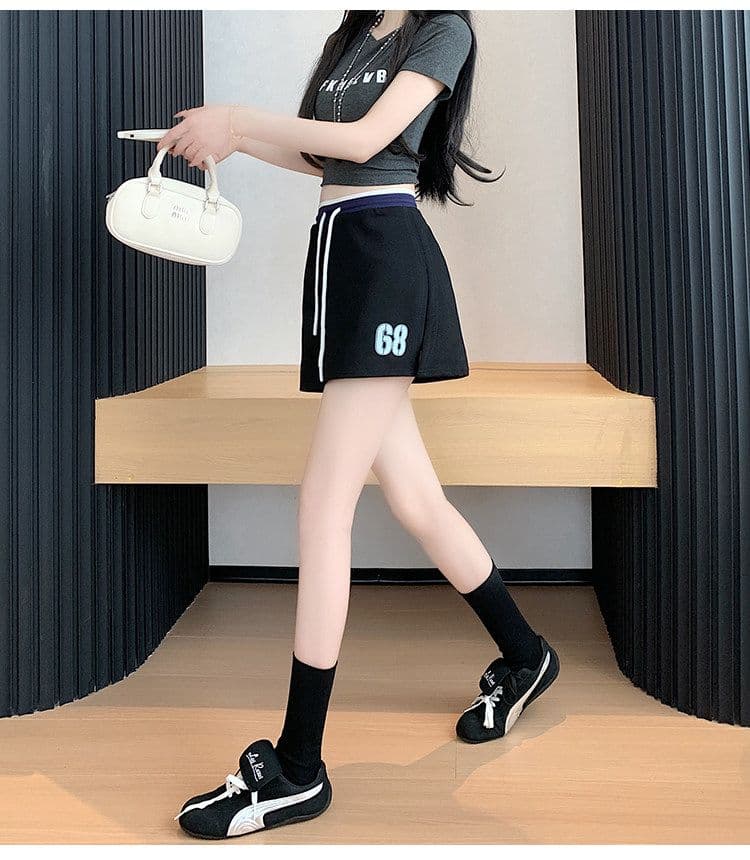사람들 면 빈 가스 층 배색 테두리 펌프 로프 레이스업 한 마디 캐주얼 바지 여성 한국 스타일 다용도 외출용 넓은 다리가 짧다. 바지 상세 이미지 27