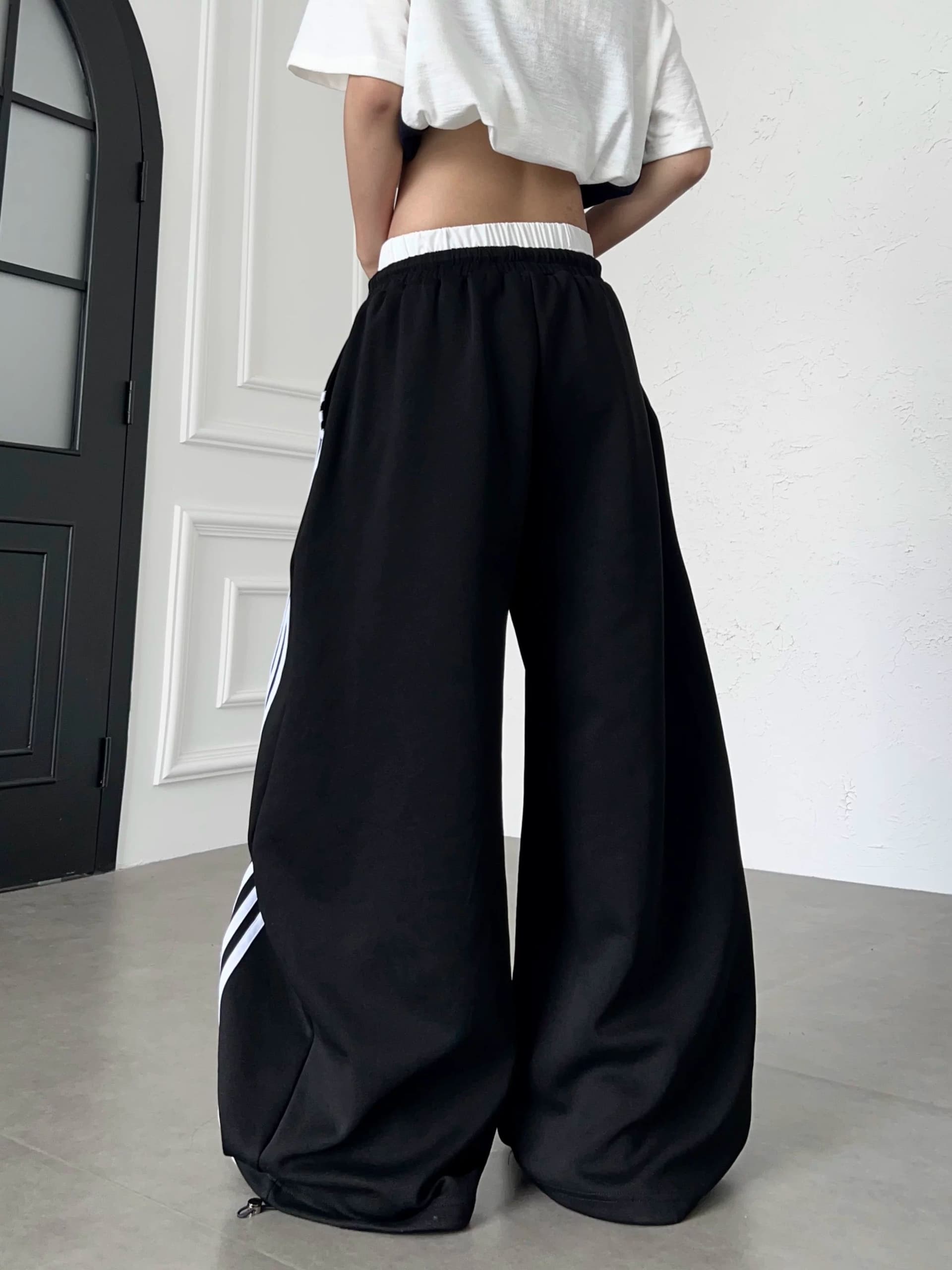 후아 면 복합 우유 실크 아메리칸 낙서 알파벳 측면 3개 바 마 오래된 웨이 바지 루즈핏 넓은 다리 캐주얼 바지 상세 이미지 14