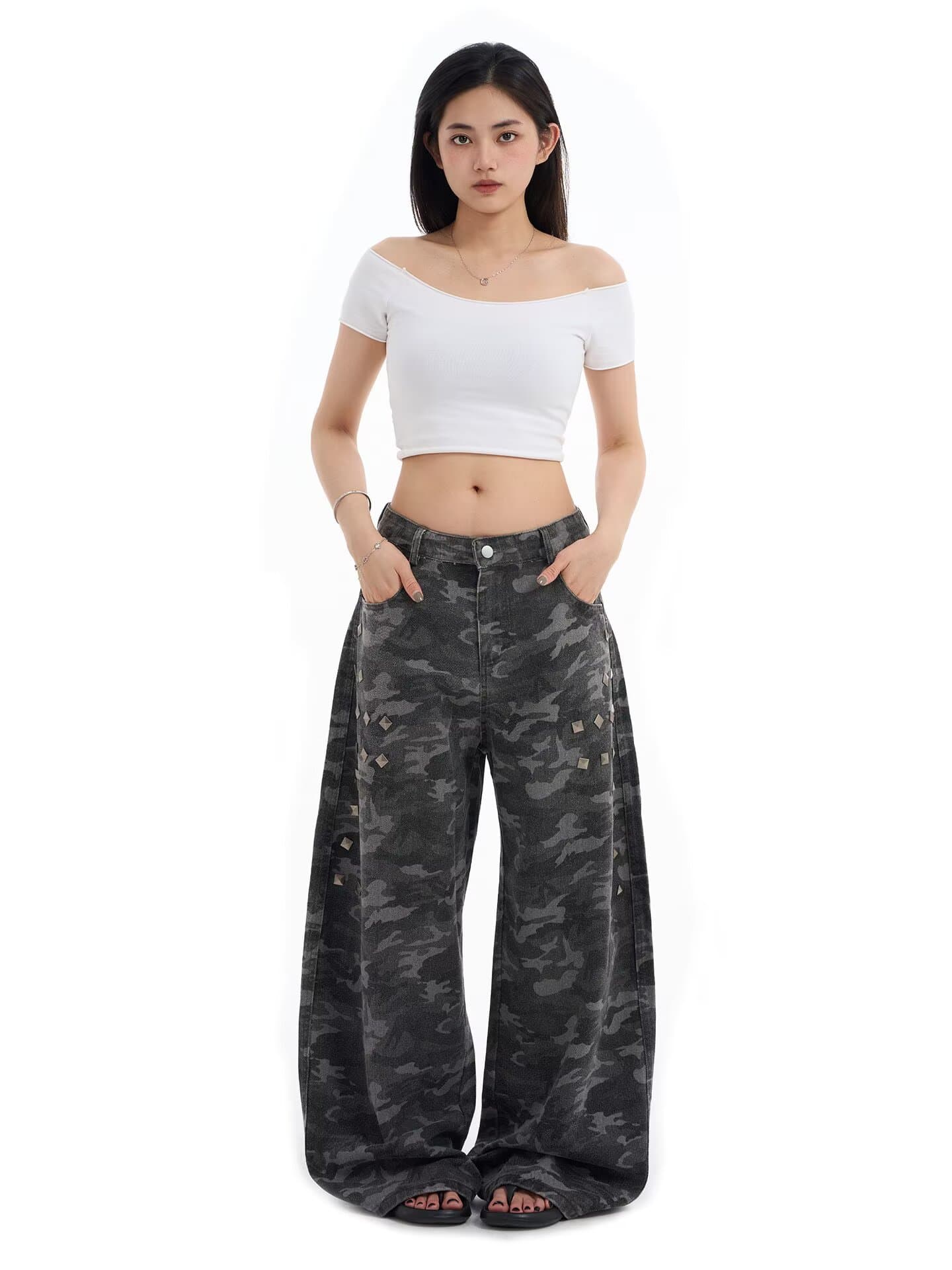 아메리칸 높음 거리 징 워싱 워크웨어 모통이 칼 청바지 남녀 봄 가을 레트로 작은 대중 루즈핏 바닥 청소 바지 상세 이미지 5