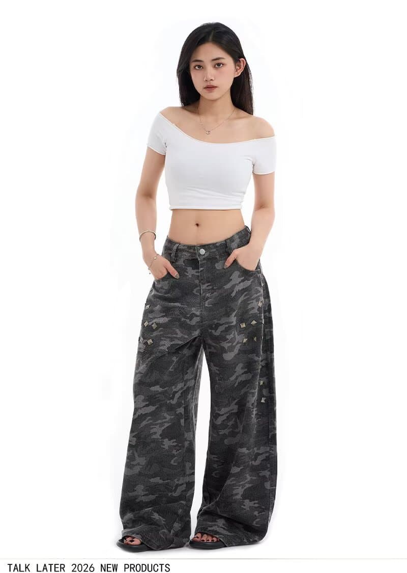 아메리칸 높음 거리 징 워싱 워크웨어 모통이 칼 청바지 남녀 봄 가을 레트로 작은 대중 루즈핏 바닥 청소 바지 상세 이미지 15