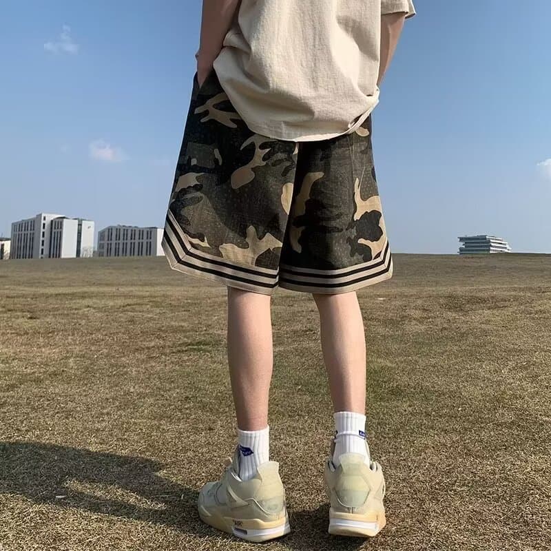 여름 카모플라주 반바지 남녀 레트로 자수 운동 농구 바지 조수 브랜드 루즈핏 스트레이트 캐주얼 다용도 이미지 3