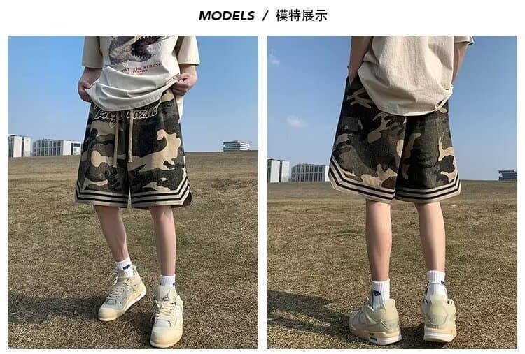 여름 카모플라주 반바지 남녀 레트로 자수 운동 농구 바지 조수 브랜드 루즈핏 스트레이트 캐주얼 다용도 상세 이미지 3