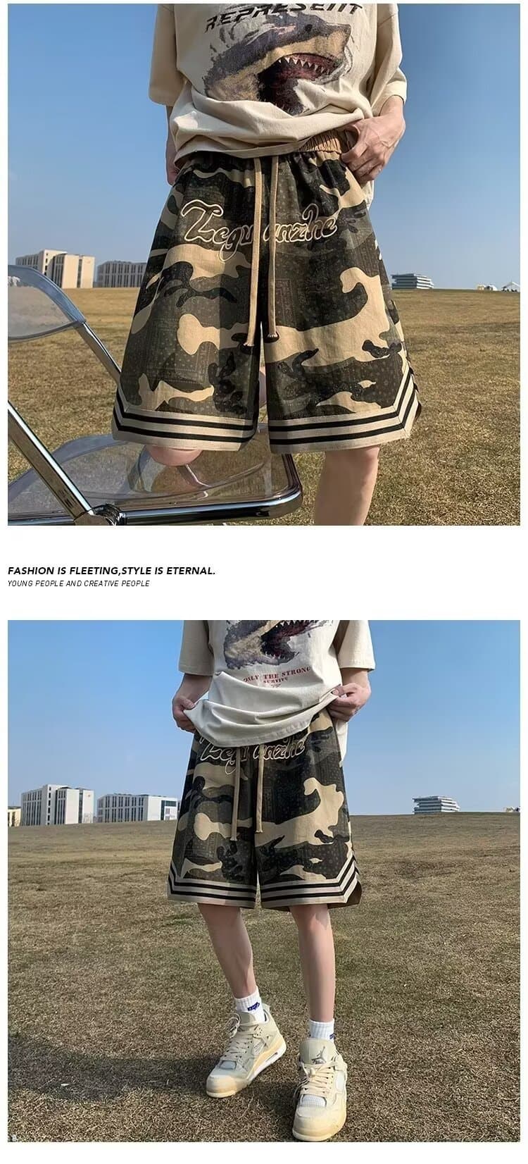 여름 카모플라주 반바지 남녀 레트로 자수 운동 농구 바지 조수 브랜드 루즈핏 스트레이트 캐주얼 다용도 상세 이미지 4