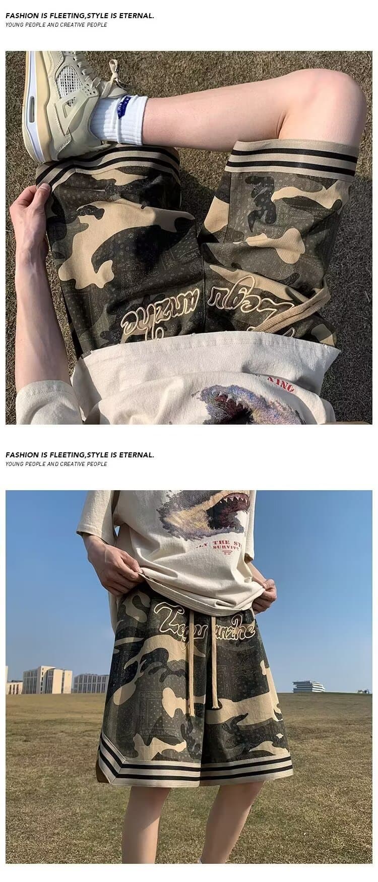 여름 카모플라주 반바지 남녀 레트로 자수 운동 농구 바지 조수 브랜드 루즈핏 스트레이트 캐주얼 다용도 상세 이미지 5
