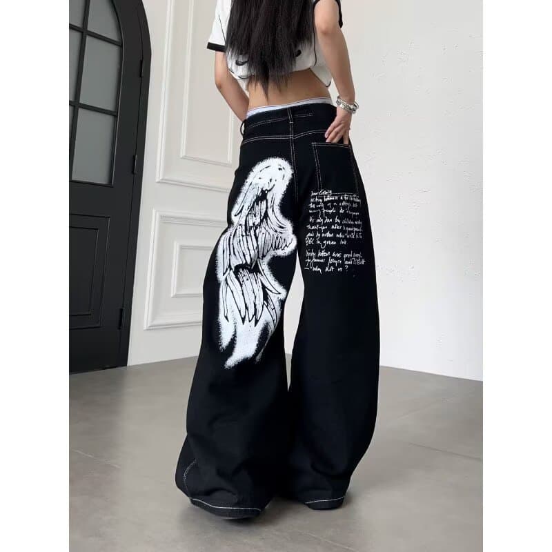 아메리칸 해체 주머니 모통이 칼 바지 남녀 디자인 센스 넓은 다리 루즈핏 다용도 조수 브랜드 바닥 청소 청바지 이미지 2