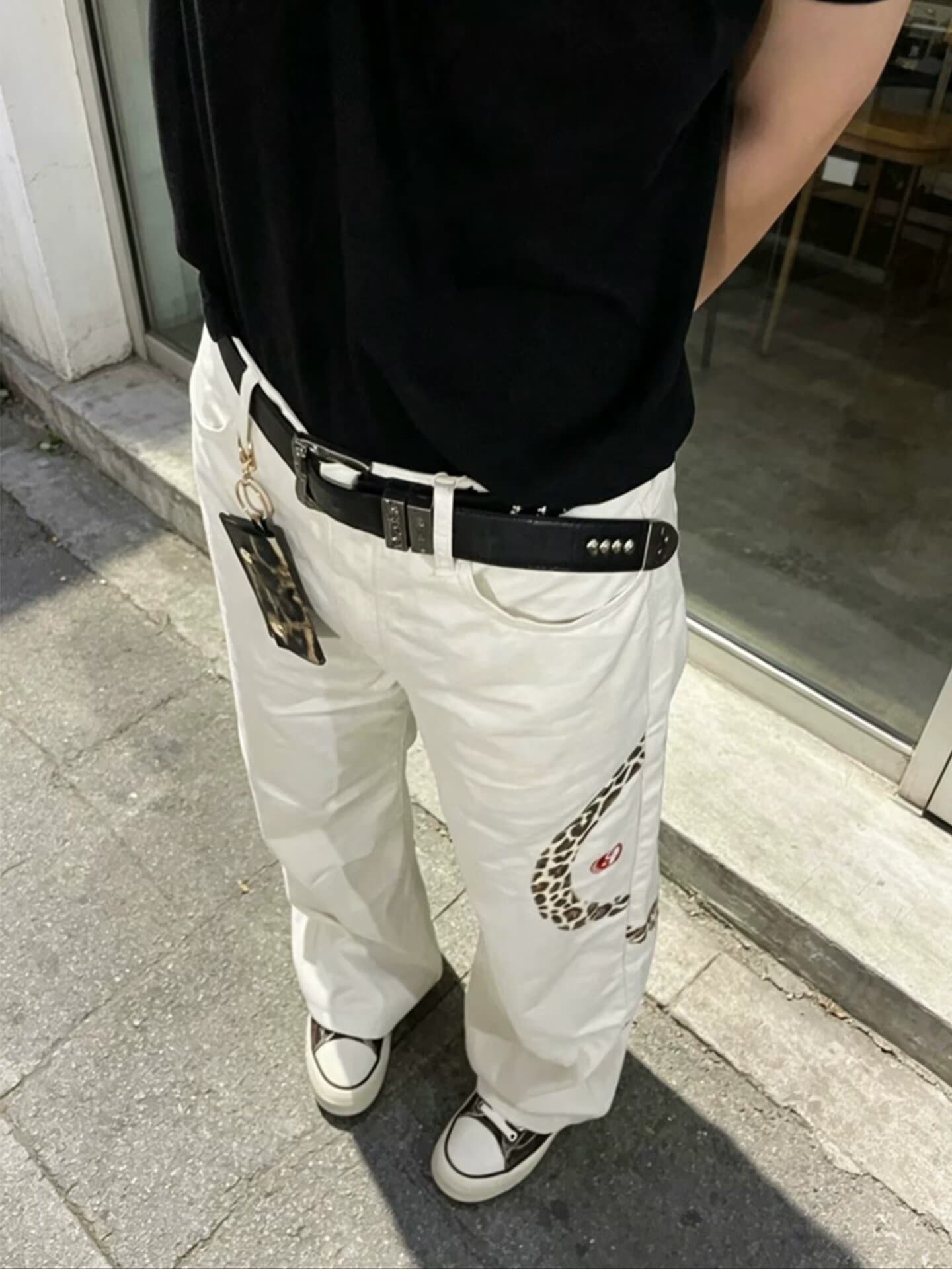 아메리칸 레트로 프린트 디자인 도루 센스 워크웨어 캐주얼 바지 남녀 느긋한 다용도 바닥 청소 바지 ins 상세 이미지 2