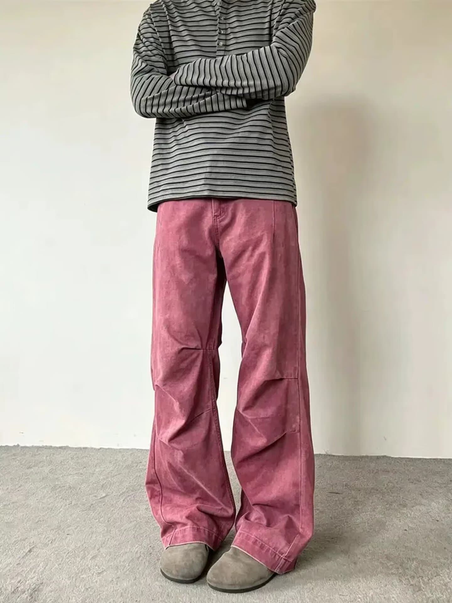 아메리칸 스트레이트 트렌드 남녀 넓은 다리 트렌드 바지 루즈핏 스트레이트 팬츠 운동 캐주얼 라스베리 빨간색 다용도 롱 바지 상세 이미지 5