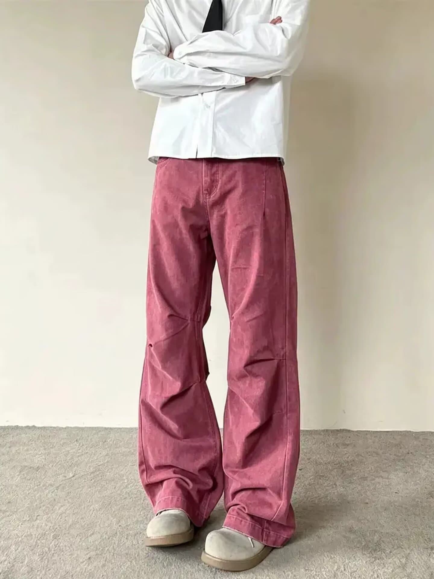 아메리칸 스트레이트 트렌드 남녀 넓은 다리 트렌드 바지 루즈핏 스트레이트 팬츠 운동 캐주얼 라스베리 빨간색 다용도 롱 바지 상세 이미지 6