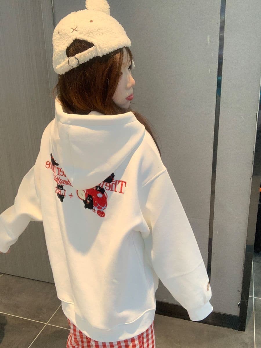 얇은 스타일 원본 솜씨 순수한 Mianhua 면 복합 후드티 여성 상세 이미지 9