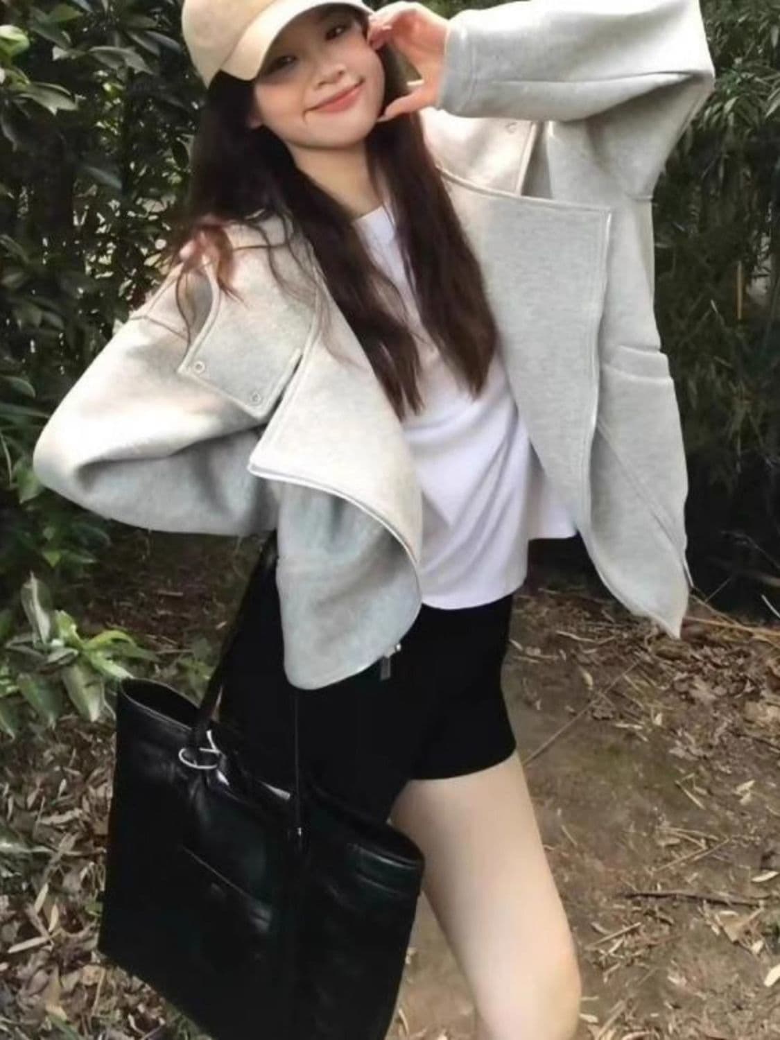 얇은 스타일 털이 있는 후아 면 복합 후드티 여성 상세 이미지 3