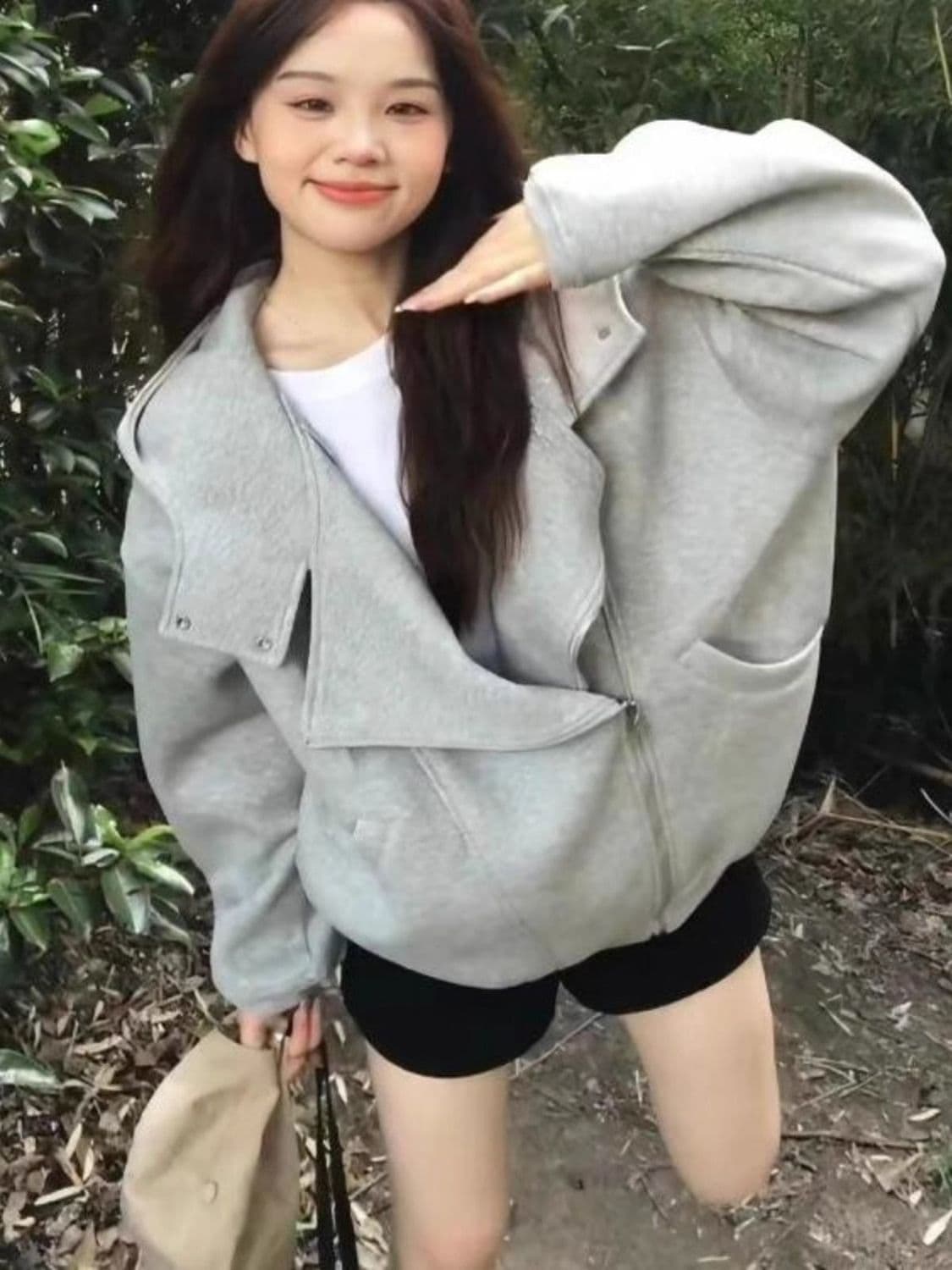 얇은 스타일 털이 있는 후아 면 복합 후드티 여성 상세 이미지 4