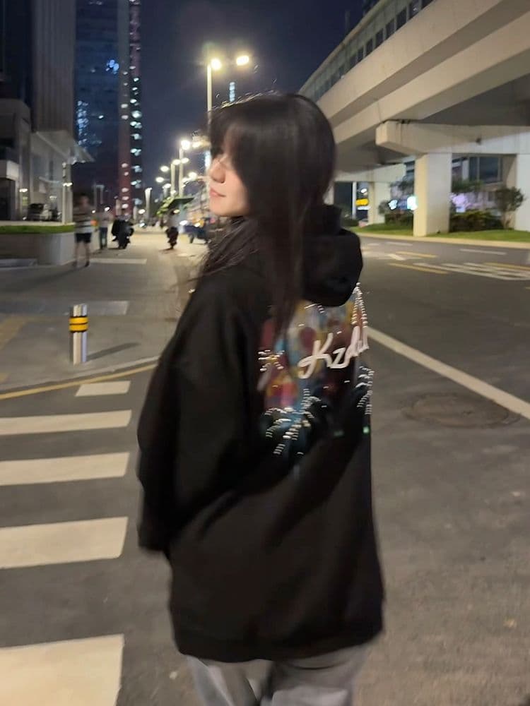 얇은 스타일 털이 있는 비즈 박기 프린트 이후 패키지 칼라 순수한 Mianhua 면 복합 후드티 여성 상세 이미지 4