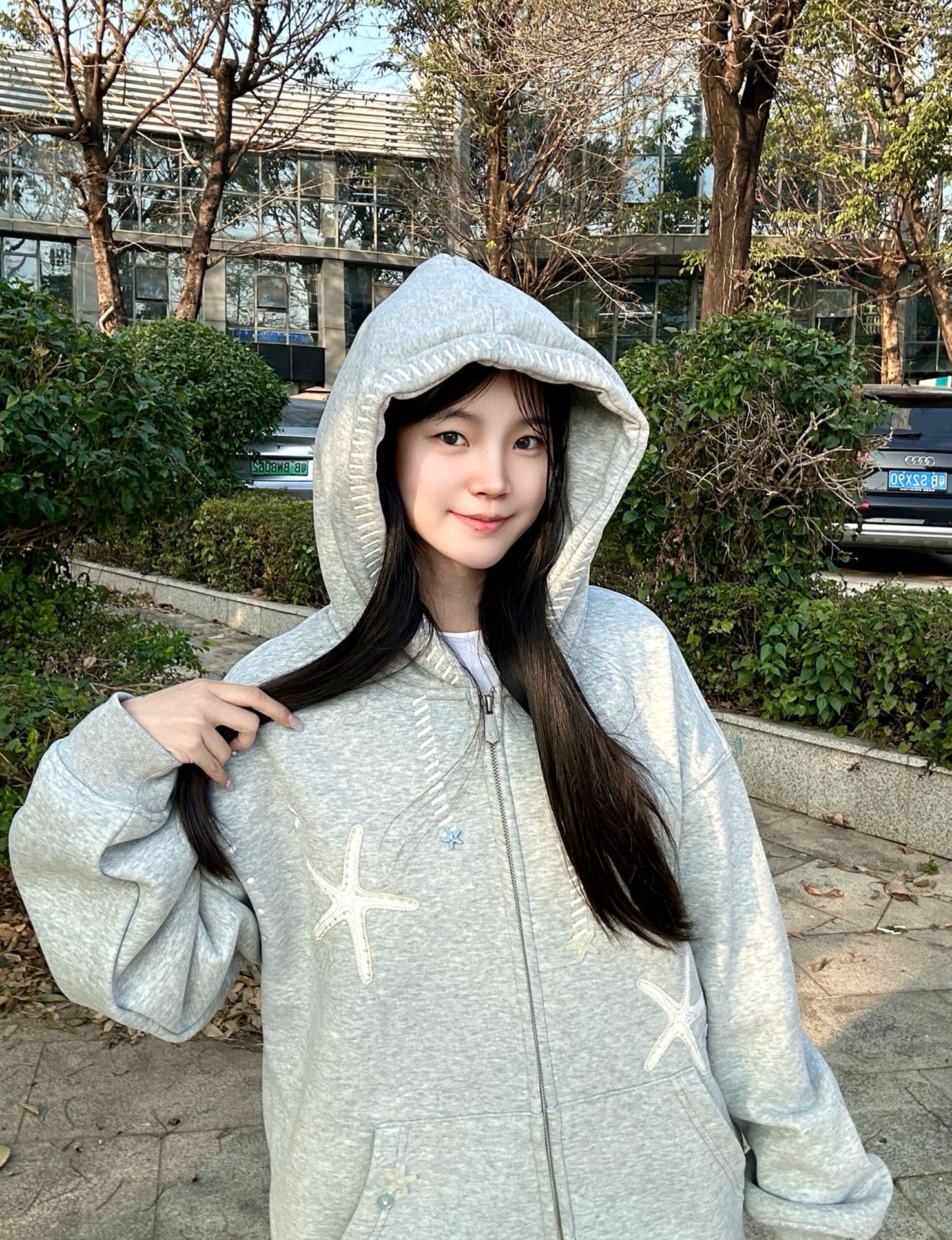 얇은 스타일 자수 막대기 가죽 수공 단추 이후 패키지 칼라 순수한 Mianhua 면 복합 후드티 여성 이미지 2
