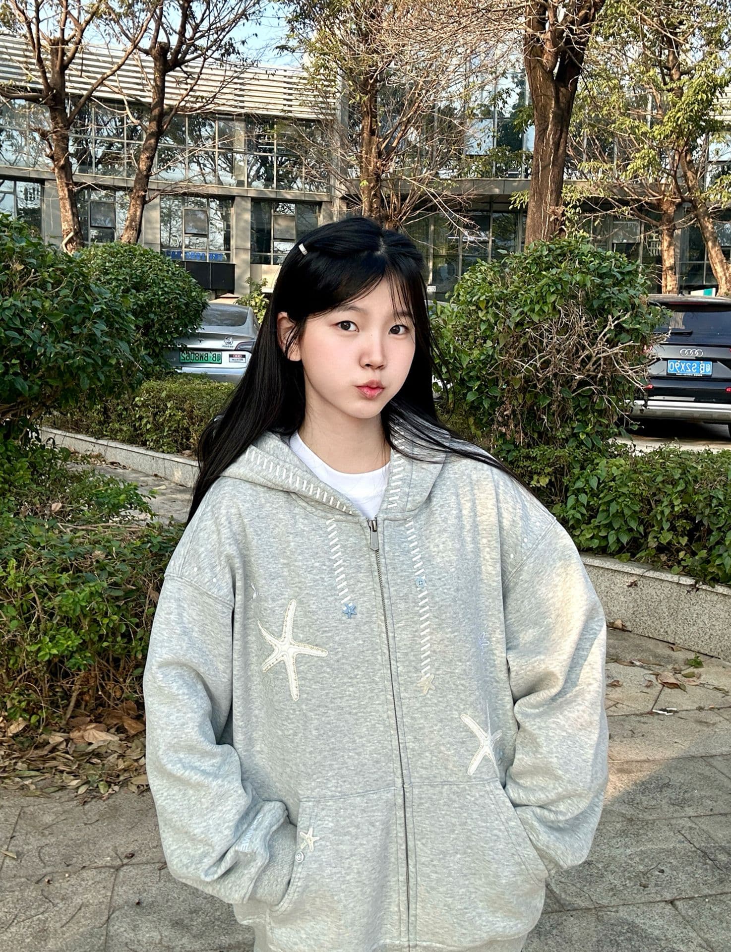 얇은 스타일 자수 막대기 가죽 수공 단추 이후 패키지 칼라 순수한 Mianhua 면 복합 후드티 여성 이미지 4