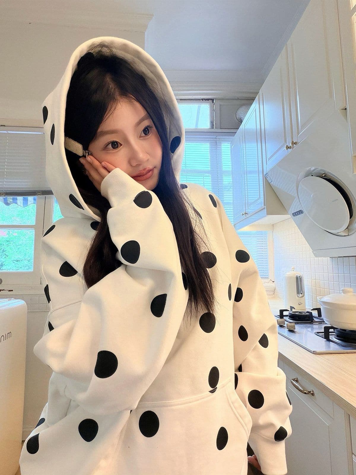 얇은 스타일 발 330 그램 이후 패키지 칼라 순수한 Mianhua 면 복합 후드티 여성 이미지 3