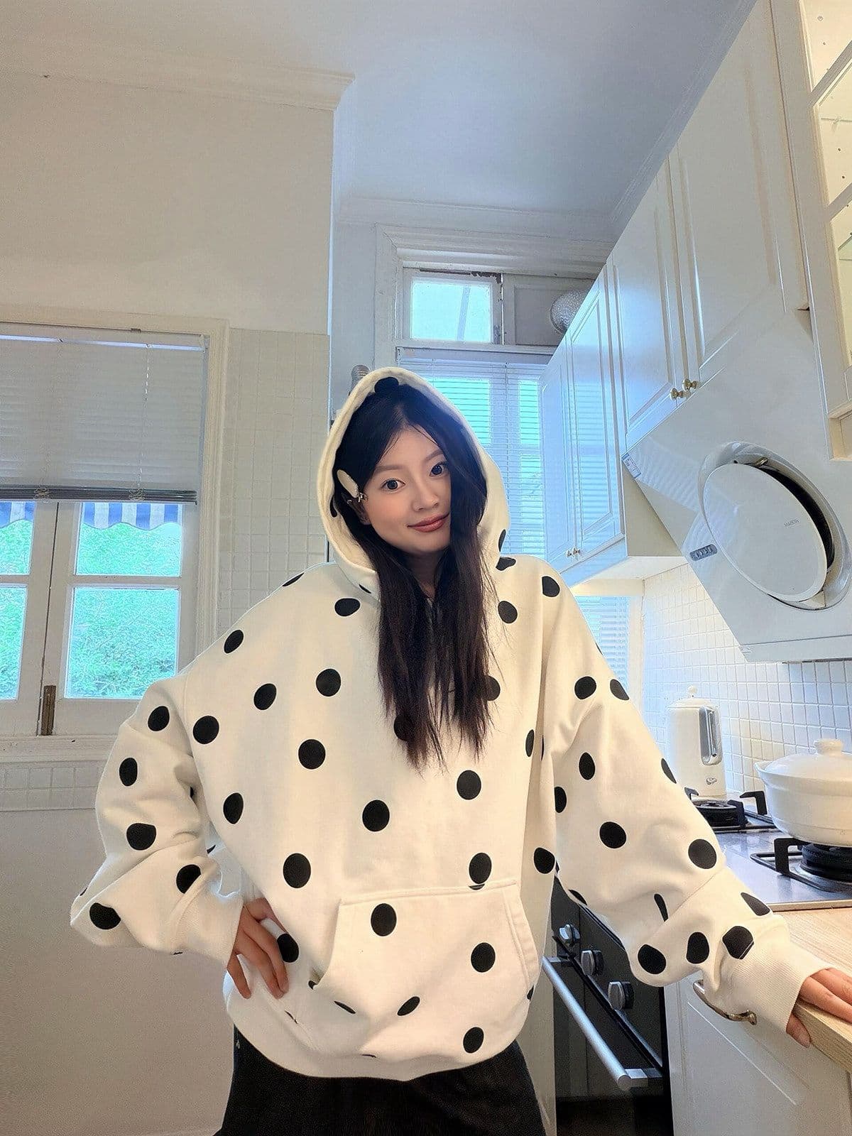 얇은 스타일 발 330 그램 이후 패키지 칼라 순수한 Mianhua 면 복합 후드티 여성 상세 이미지 5
