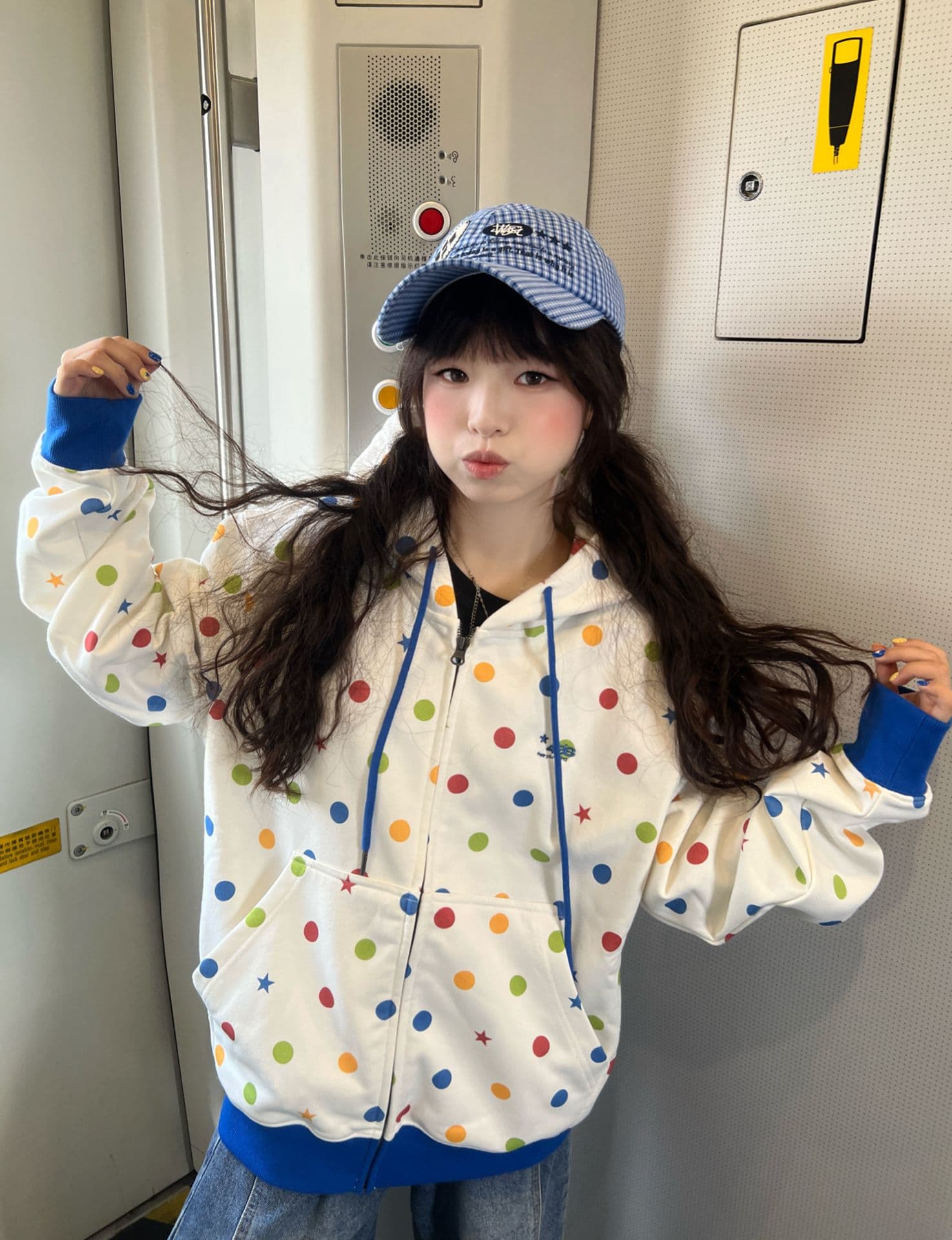 얇은 스타일 발 330 그램 백금 지퍼 자수 이후 패키지 칼라 순수한 Mianhua 면 복합 후드티 여성 상세 이미지 6