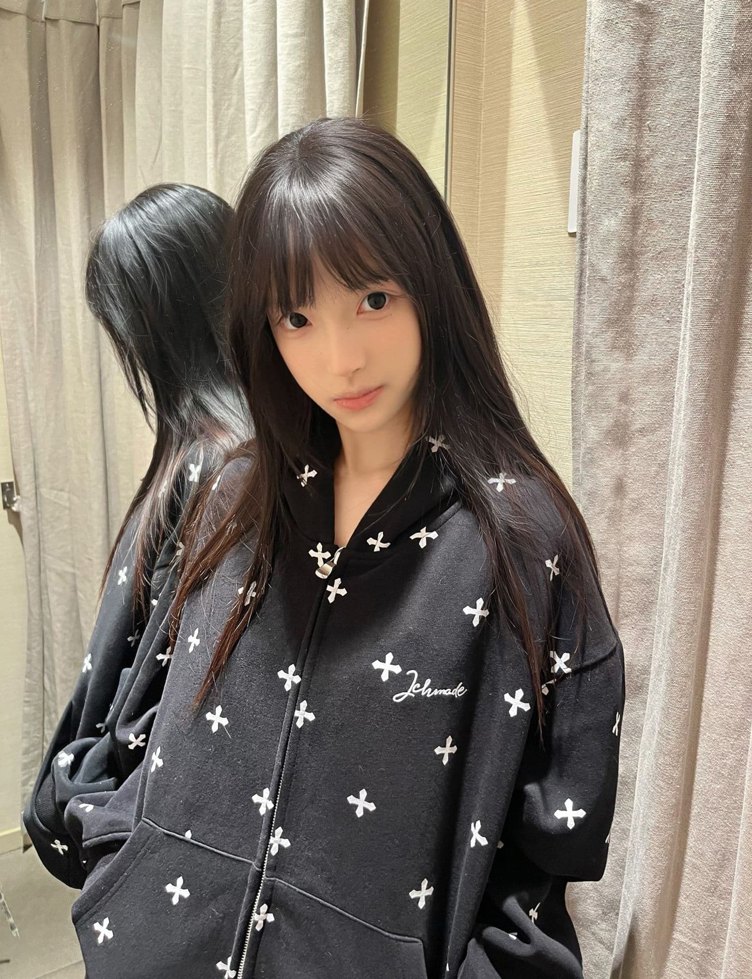 얇은 스타일 백금 지퍼 자수 이후 패키지 칼라 순수한 Mianhua 면 복합 후드티 여성 상세 이미지 2