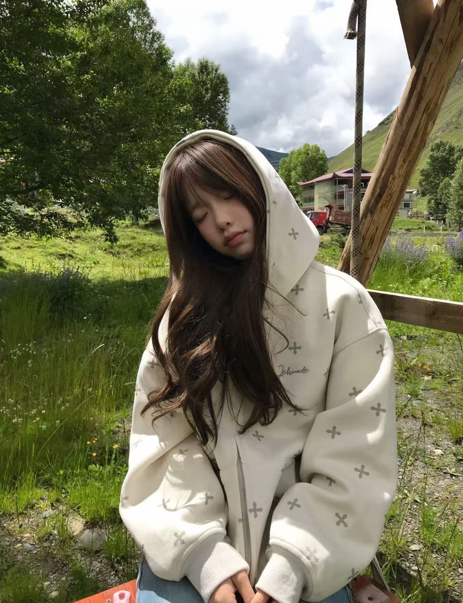 얇은 스타일 백금 지퍼 자수 이후 패키지 칼라 순수한 Mianhua 면 복합 후드티 여성 상세 이미지 8