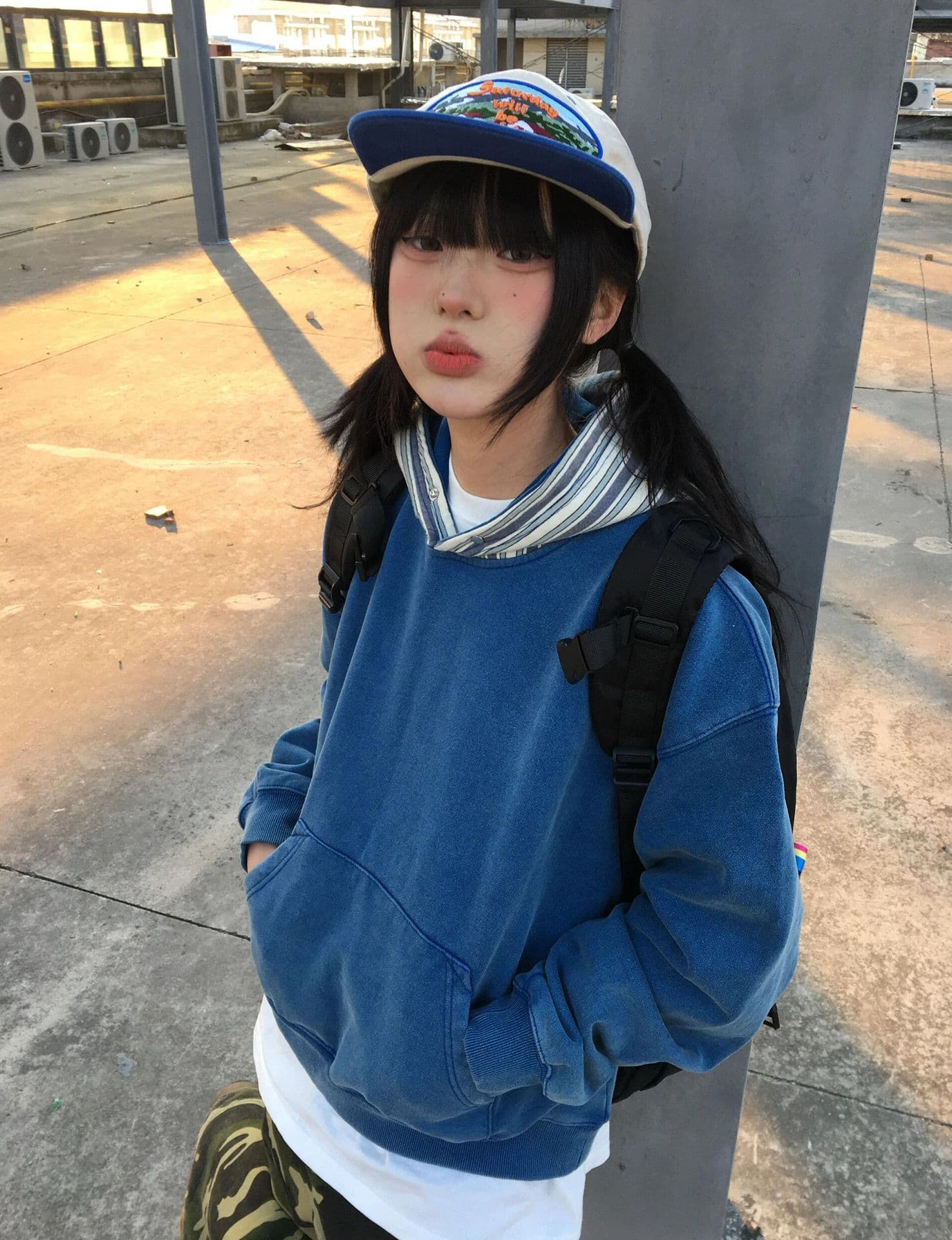 단추 이후 패키지 칼라 순수한 Mianhua 면 복합 330 그램 후드티 여성 이미지 3