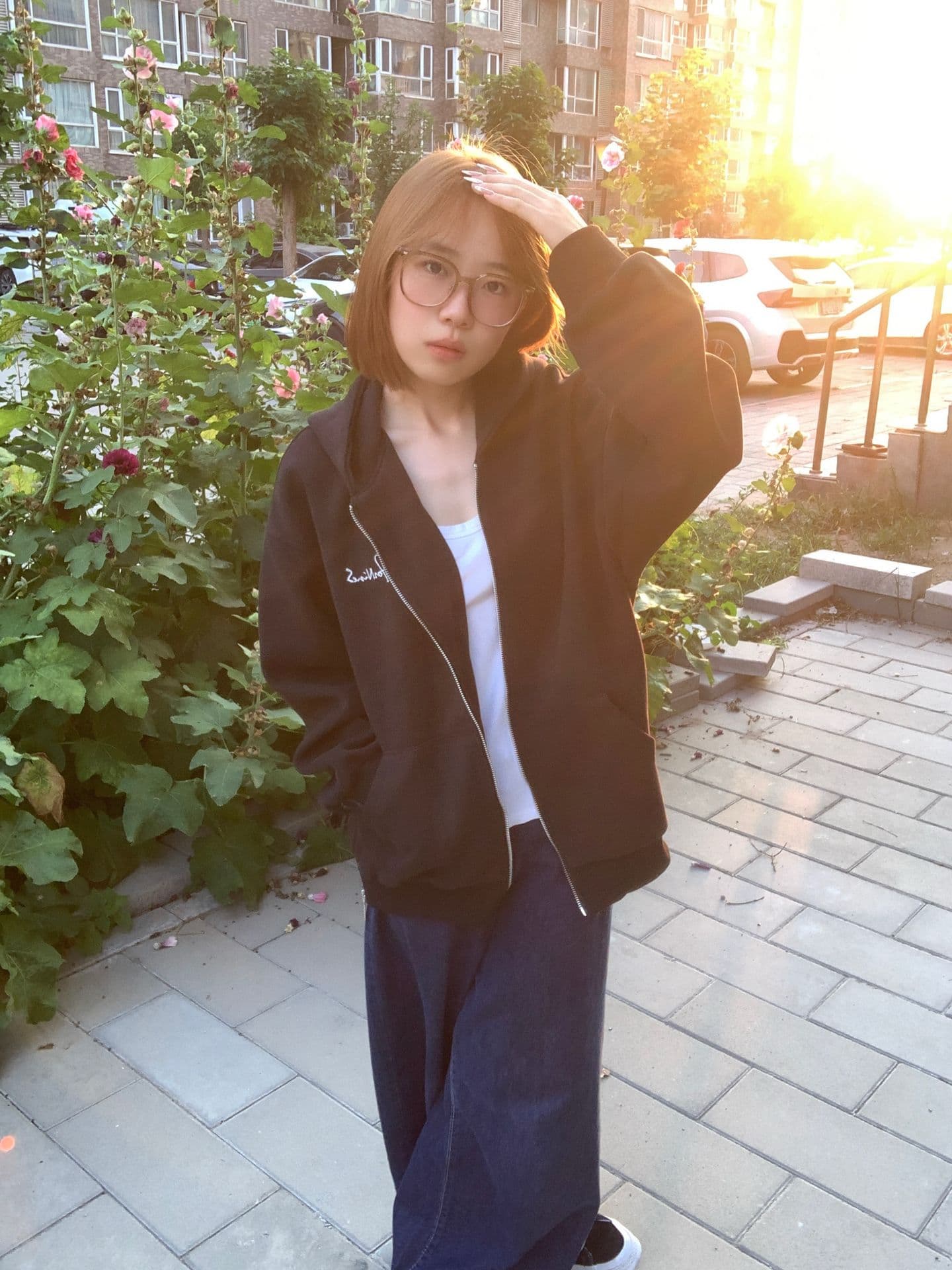 얇은 스타일 자수 측면 지퍼 이후 패키지 칼라 순수한 Mianhua 면 복합 후드티 여성 상세 이미지 9