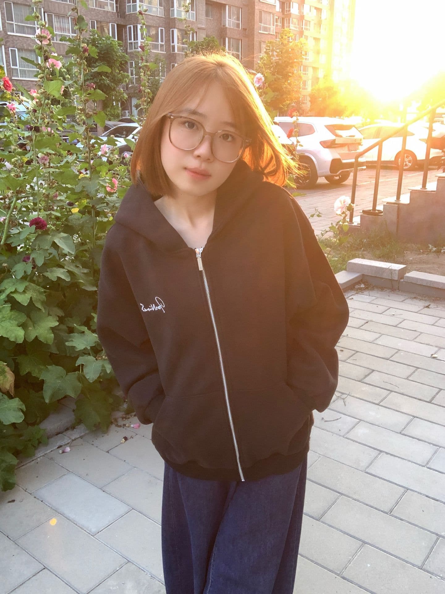 얇은 스타일 자수 측면 지퍼 이후 패키지 칼라 순수한 Mianhua 면 복합 후드티 여성 상세 이미지 10