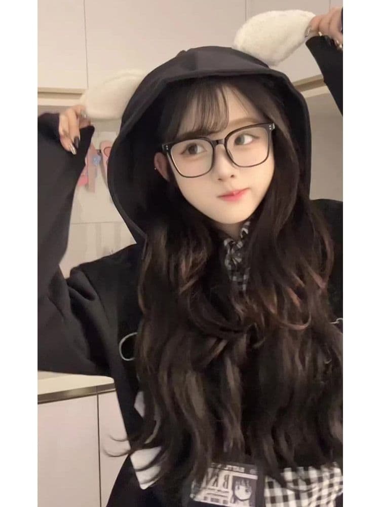 얇은 스타일 자수 광저우 체크무늬 학교 카드 순수한 Mianhua 면 복합 후드티 여성 상세 이미지 3