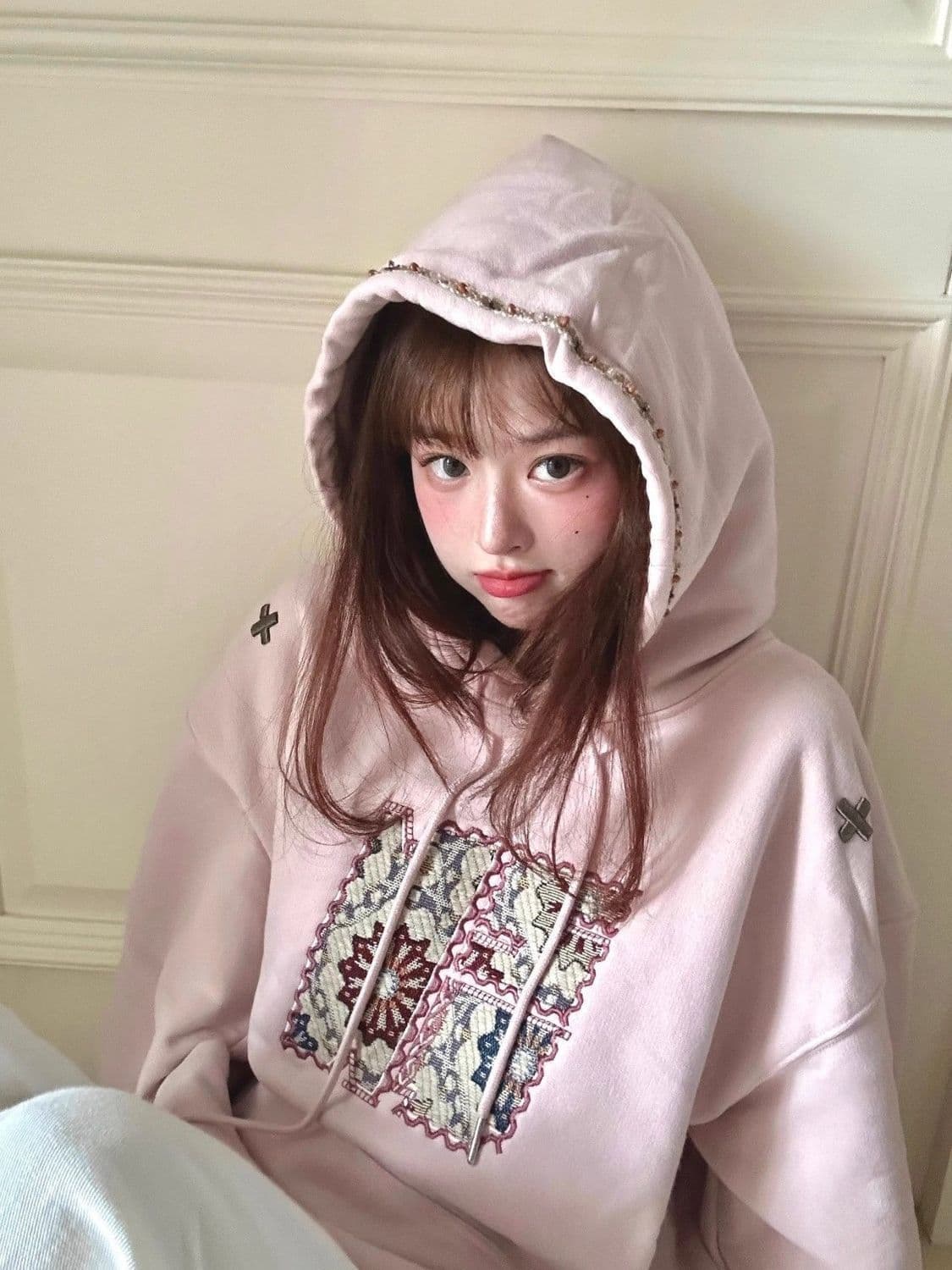 얇은 스타일 털이 있는 순수한 Mianhua 면 복합 후드티 여성 상세 이미지 2