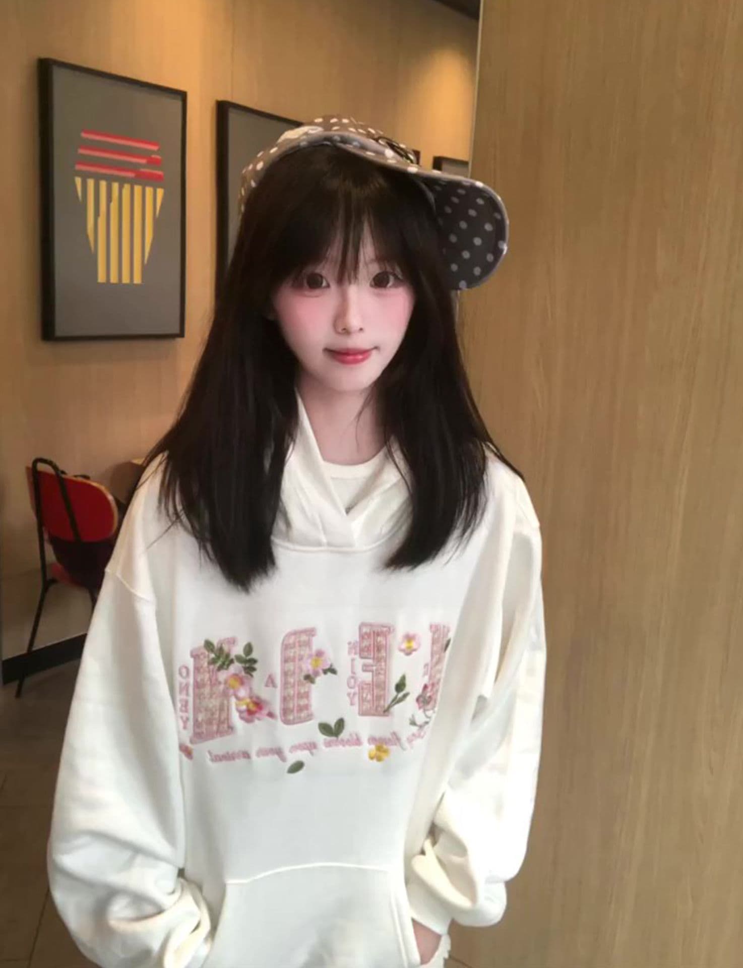 얇은 스타일 발 330 그램 작은 샤넬 스타일 자수 이후 패키지 칼라 순수한 Mianhua 면 복합 후드티 여성 상세 이미지 3