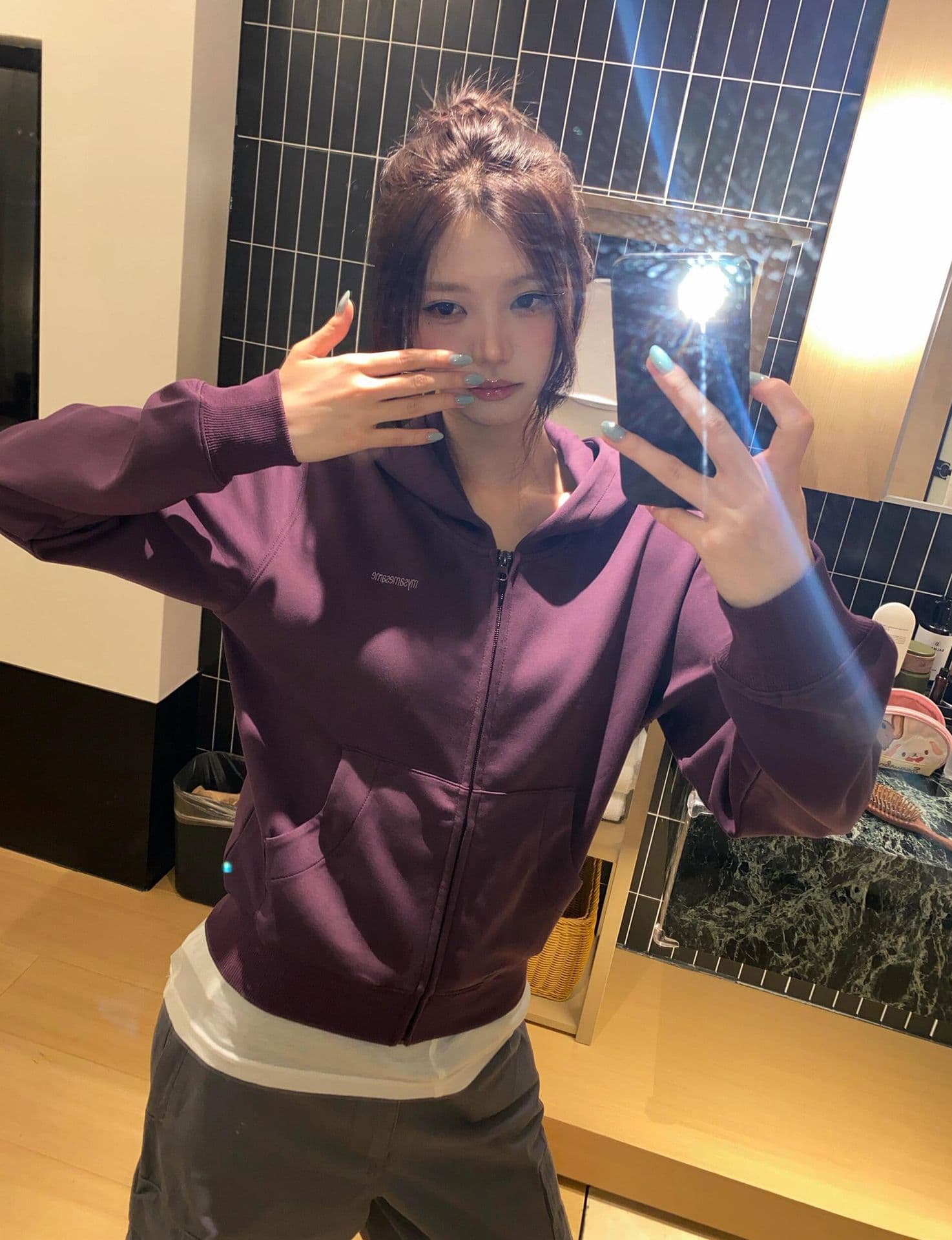 얇은 스타일 자수 소매 구멍 압력 라인 원본 천 인사이드 펌프 이후 패키지 칼라 순수한 Mianhua 면 복합 후드티 여성 상세 이미지 3