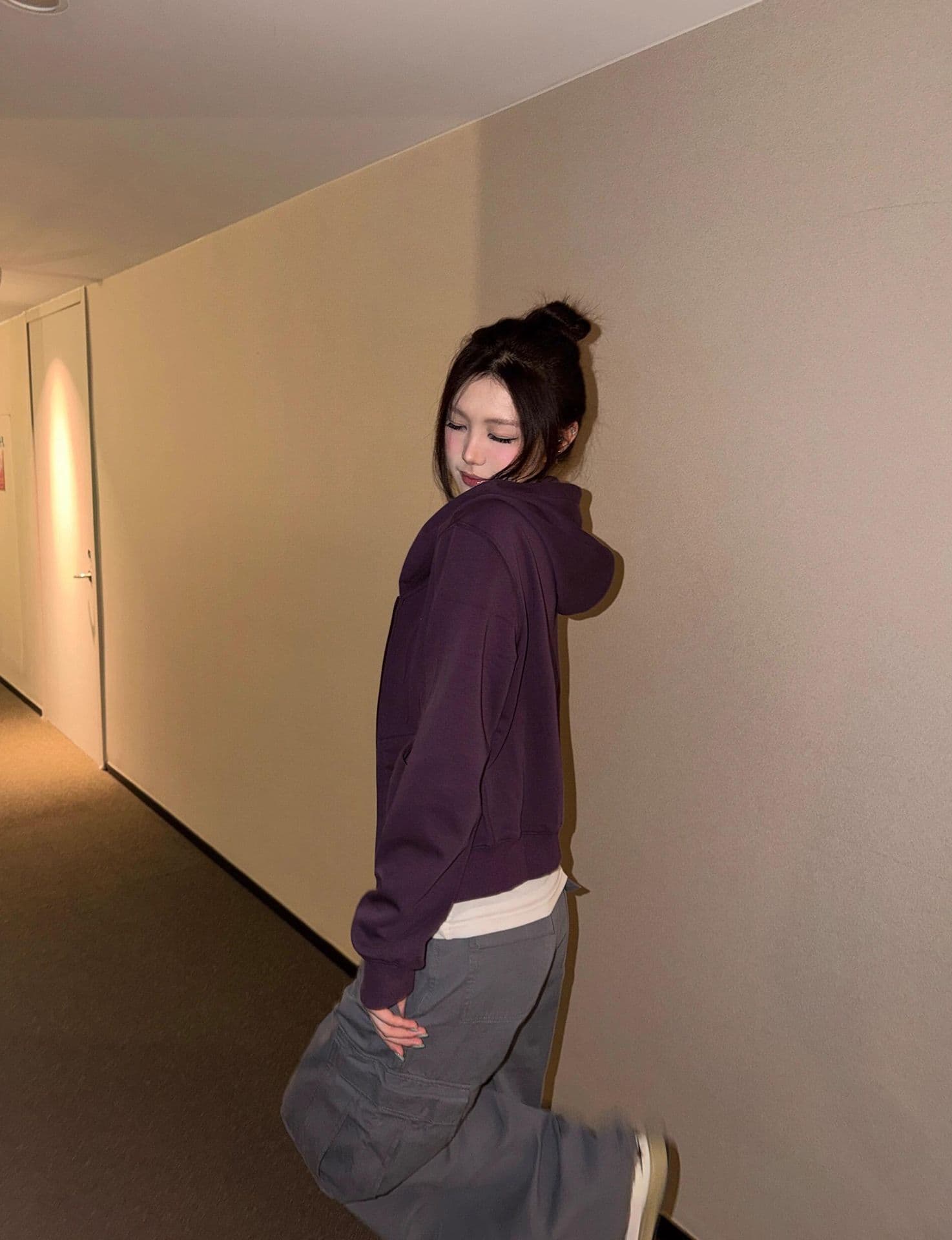 얇은 스타일 자수 소매 구멍 압력 라인 원본 천 인사이드 펌프 이후 패키지 칼라 순수한 Mianhua 면 복합 후드티 여성 상세 이미지 8