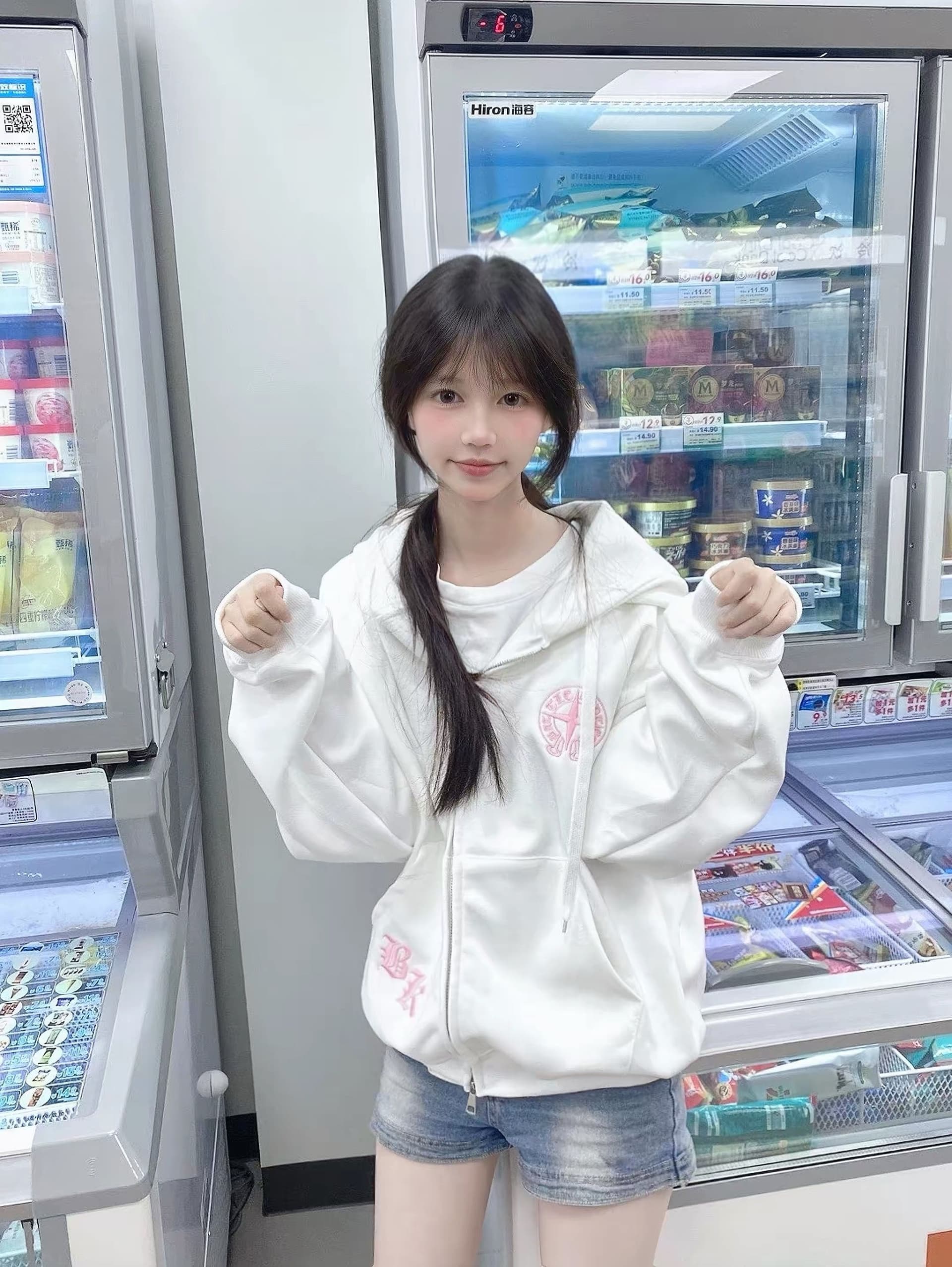 얇은 스타일 백금 지퍼 원본 부형제 이후 패키지 칼라 순수한 Mianhua 면 복합 후드티 여성 이미지 3