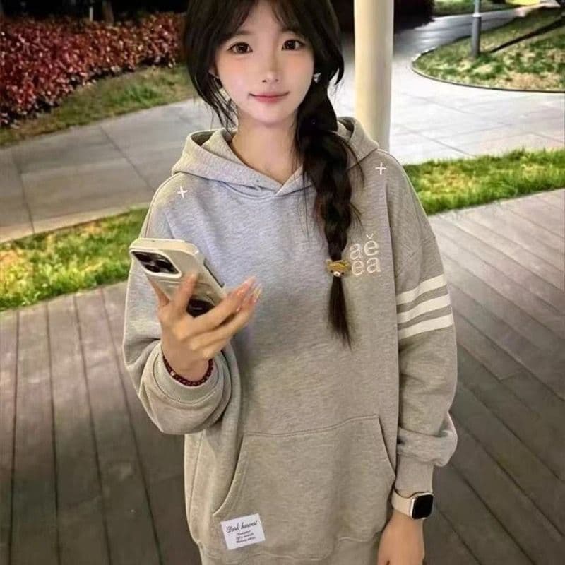 얇은 스타일 자수 이후 패키지 칼라 순수한 Mianhua 면 복합 후드티 여성 이미지 2