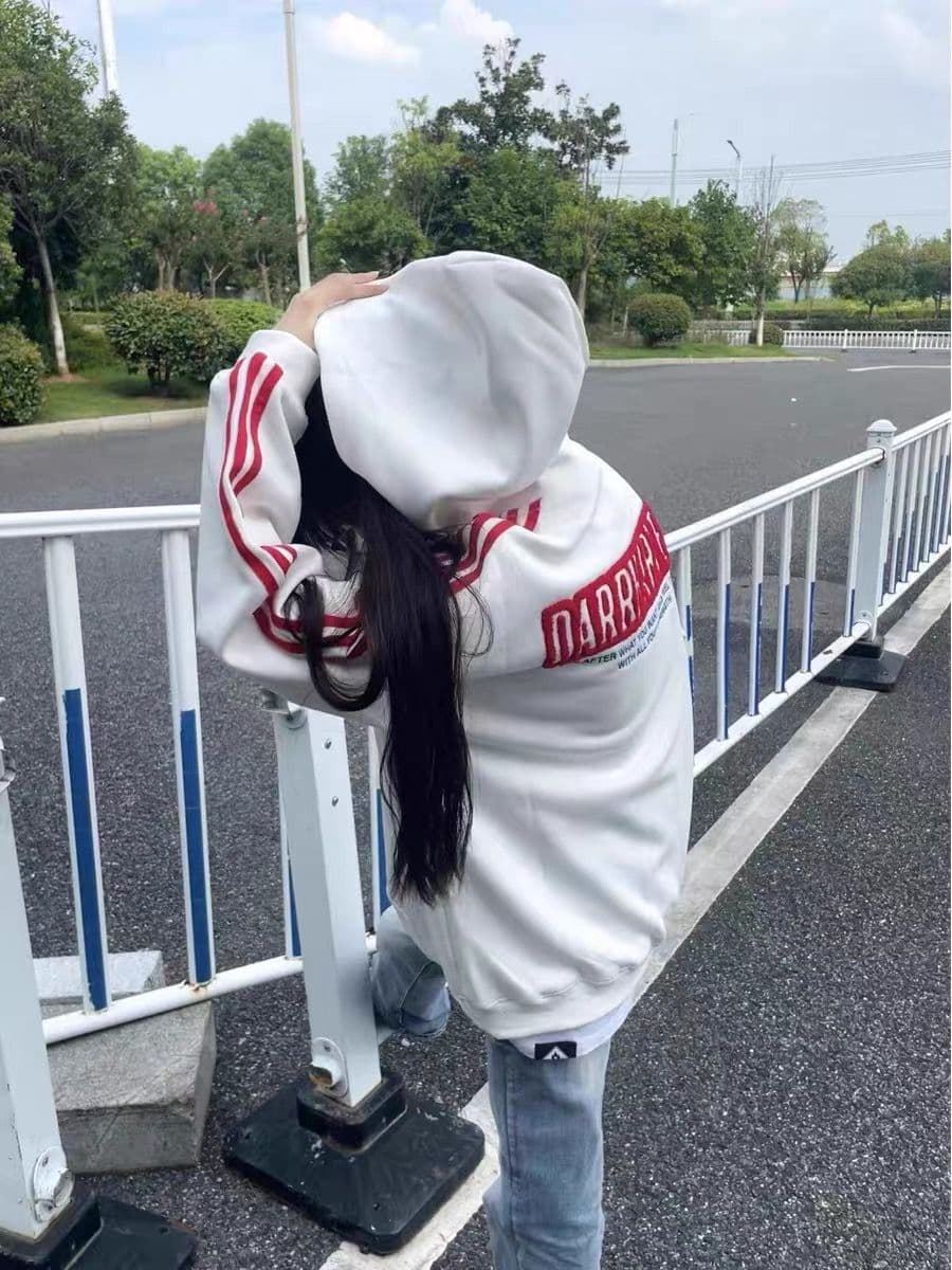 얇은 스타일 자수 이후 패키지 칼라 순수한 Mianhua 면 복합 후드티 여성 이미지 3