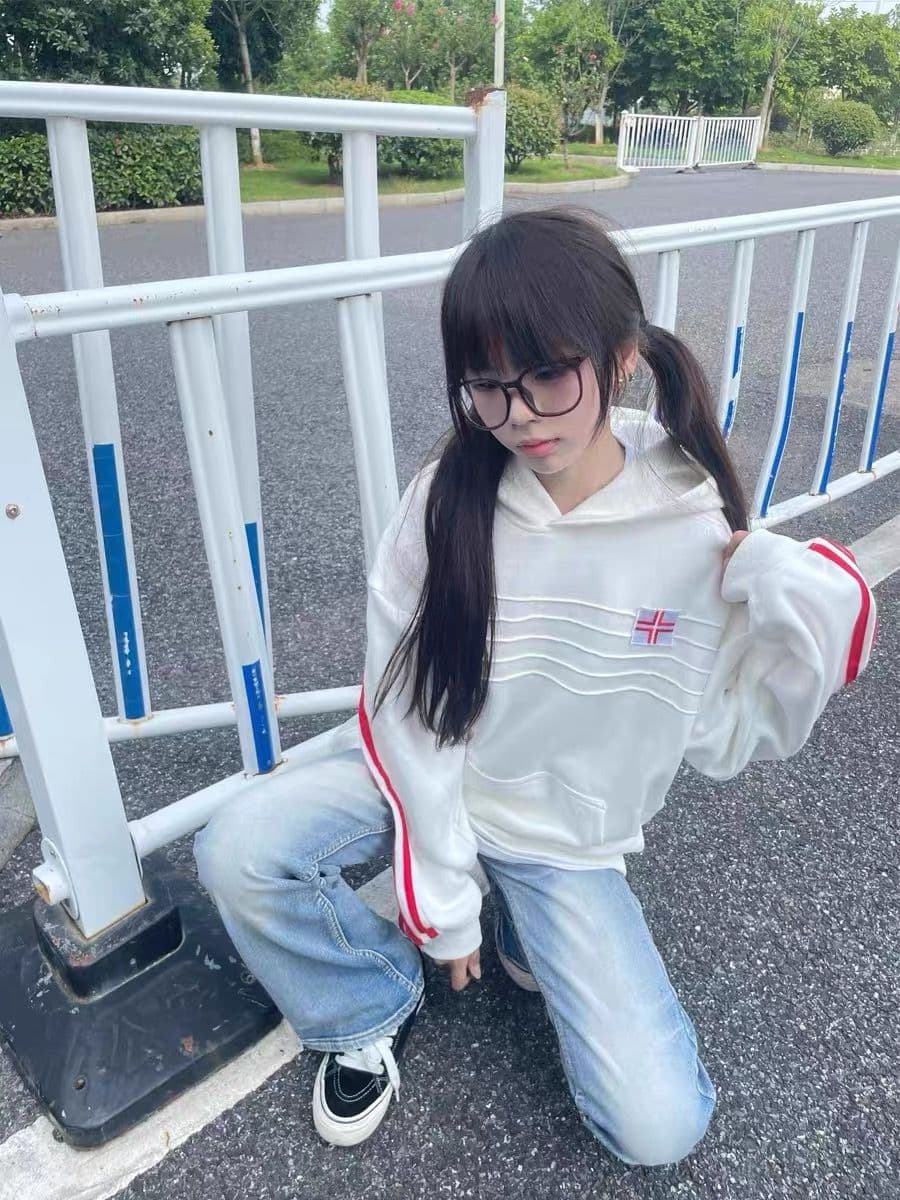 얇은 스타일 자수 이후 패키지 칼라 순수한 Mianhua 면 복합 후드티 여성 이미지 4