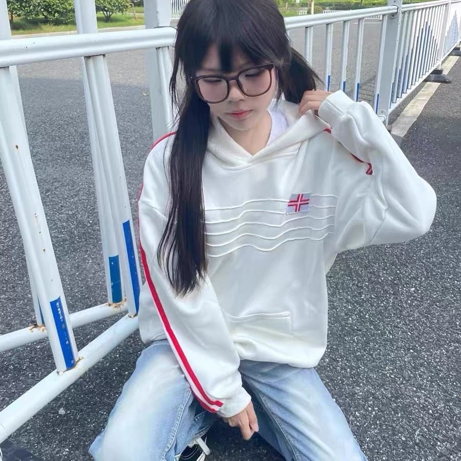 얇은 스타일 자수 이후 패키지 칼라 순수한 Mianhua 면 복합 후드티 여성 이미지 5