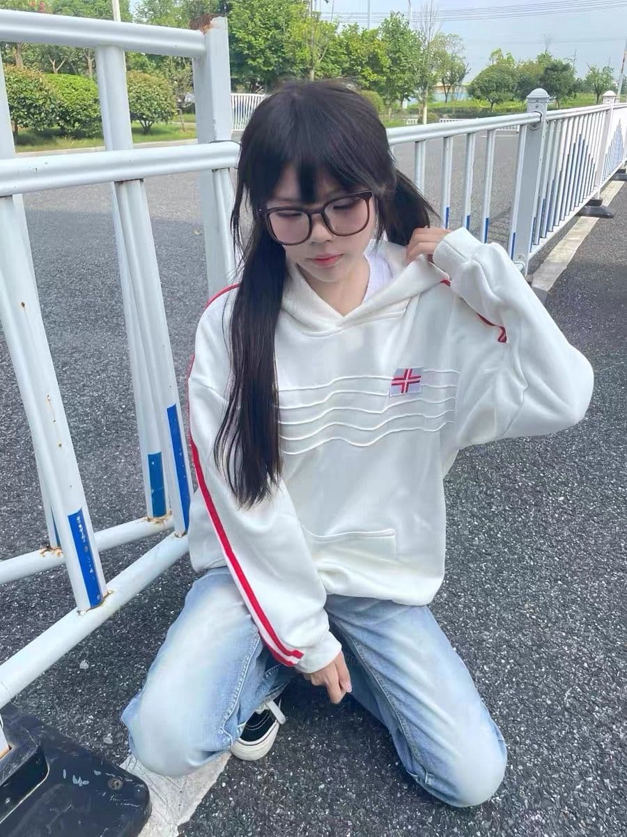 얇은 스타일 자수 이후 패키지 칼라 순수한 Mianhua 면 복합 후드티 여성 상세 이미지 4