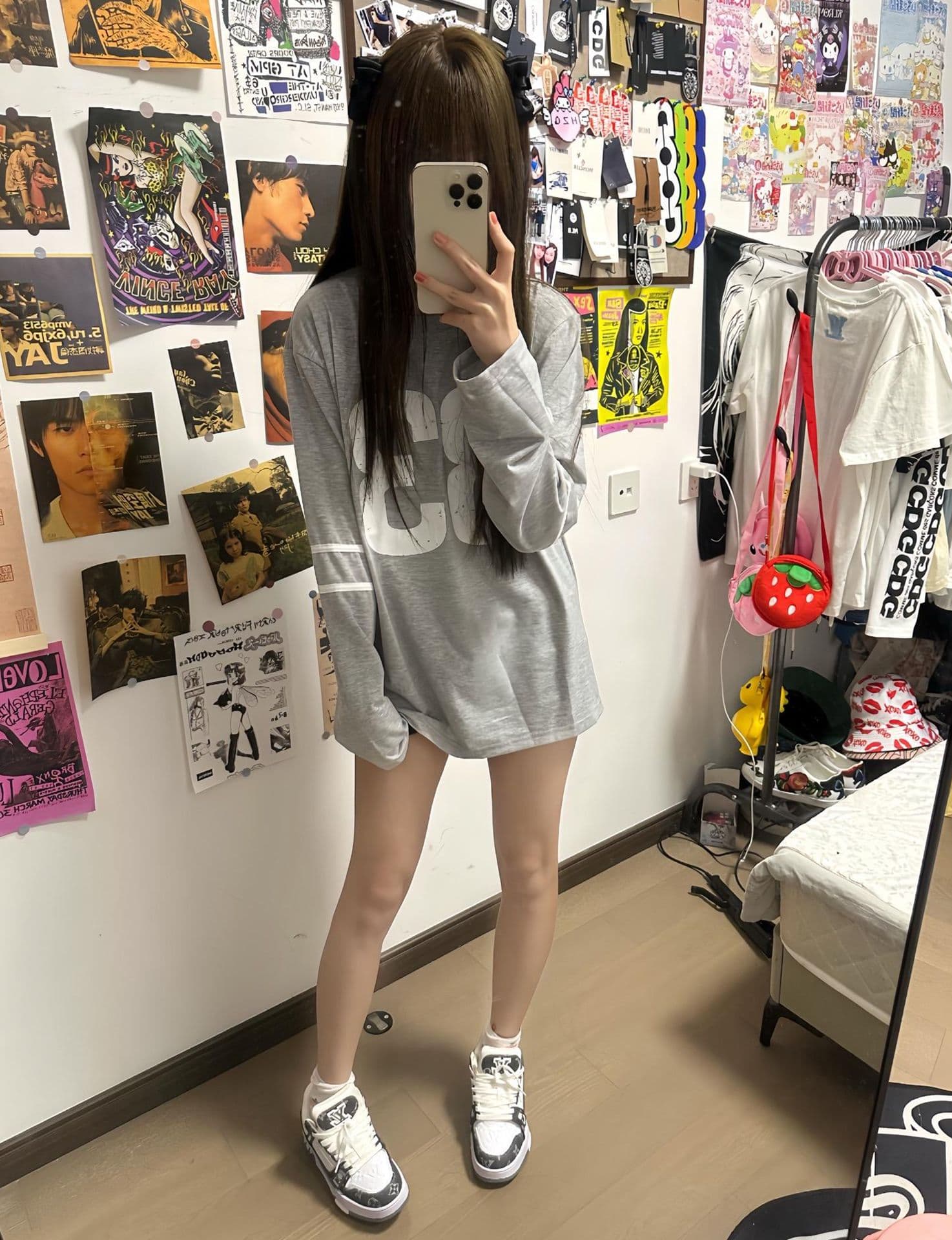 소매 당겨서 번들 기사 19 지점 220 그램 순면 긴팔 티셔츠 여성 상세 이미지 8