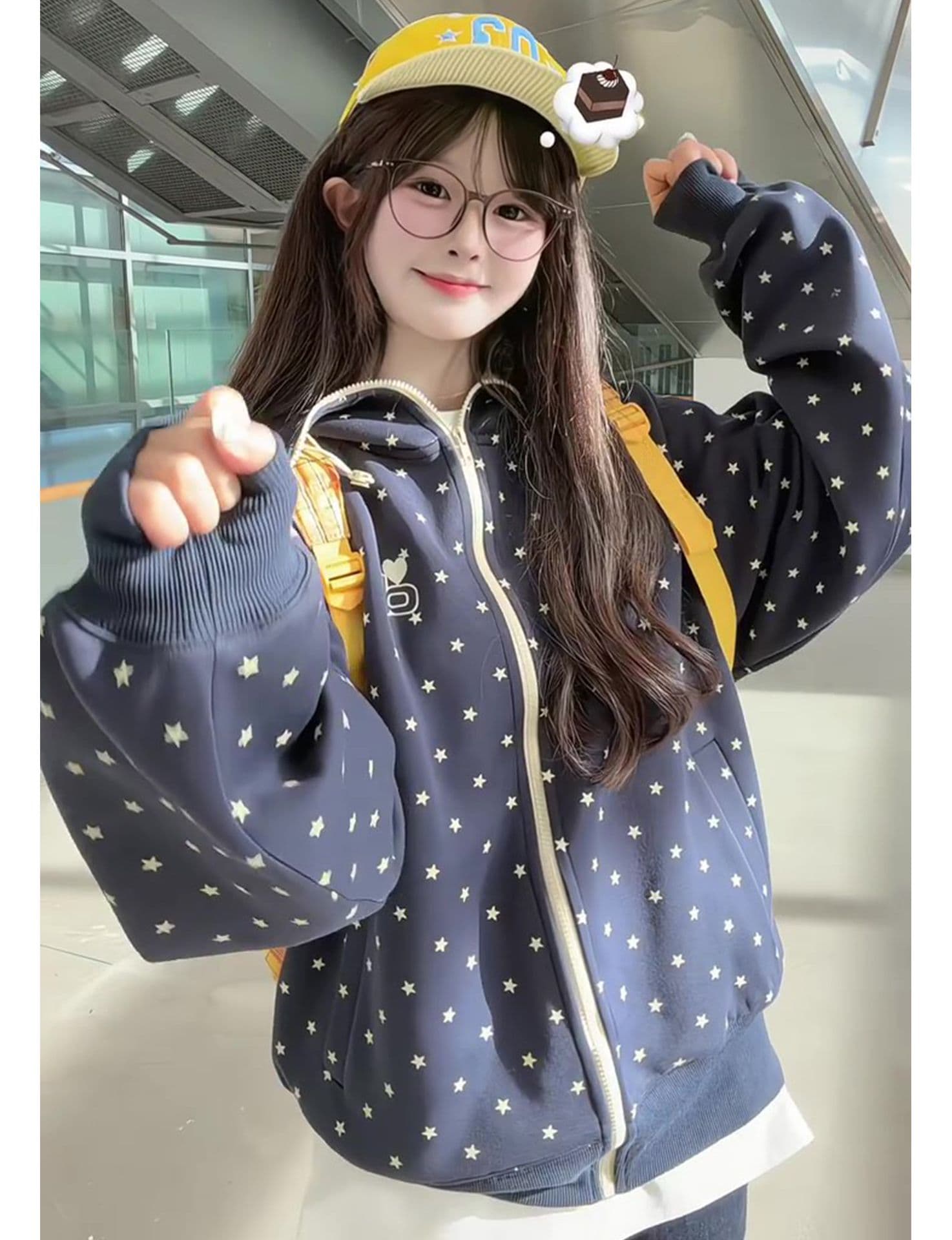 얇은 스타일 자수 옥수수 눈 밴딩 로프 이후 패키지 칼라 순수한 Mianhua 면 복합 후드티 여성 상세 이미지 8